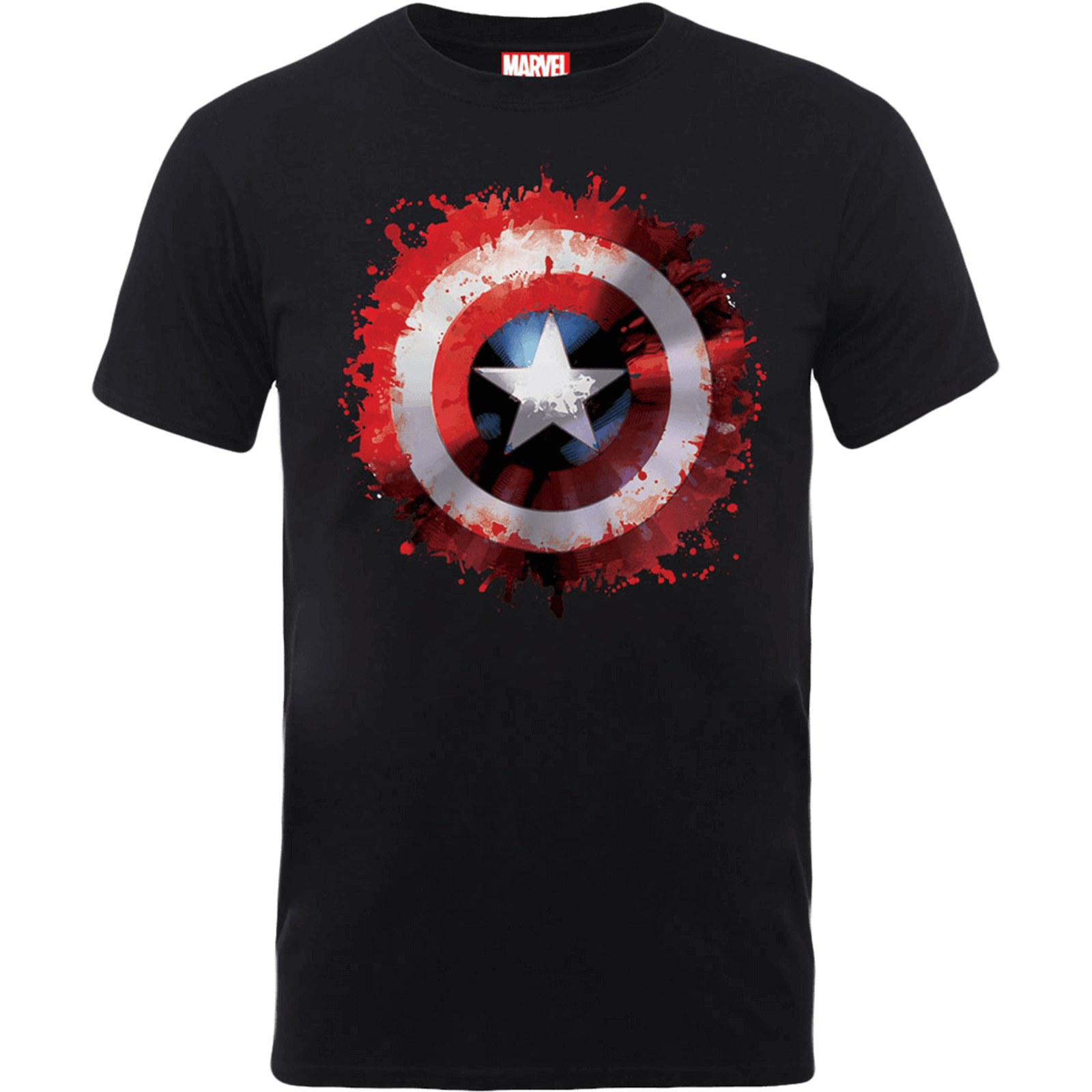 Marvel Avengers Assemble Captain America Art Shield Badge T-Shirt - Black - S
