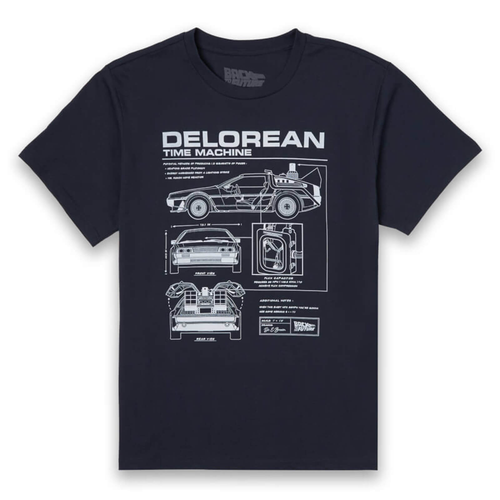 Back to the Future DeLorean Schematic T-shirt - Navy - XXL