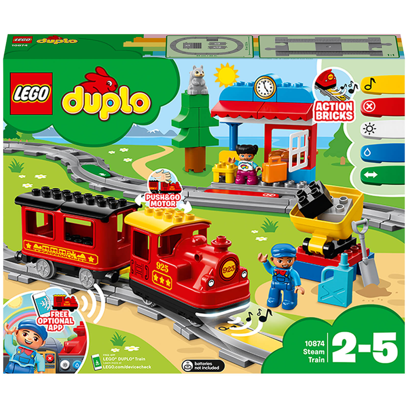 LEGO DUPLO My Town Juego de tren de vapor con ladrillos de acción (10874)