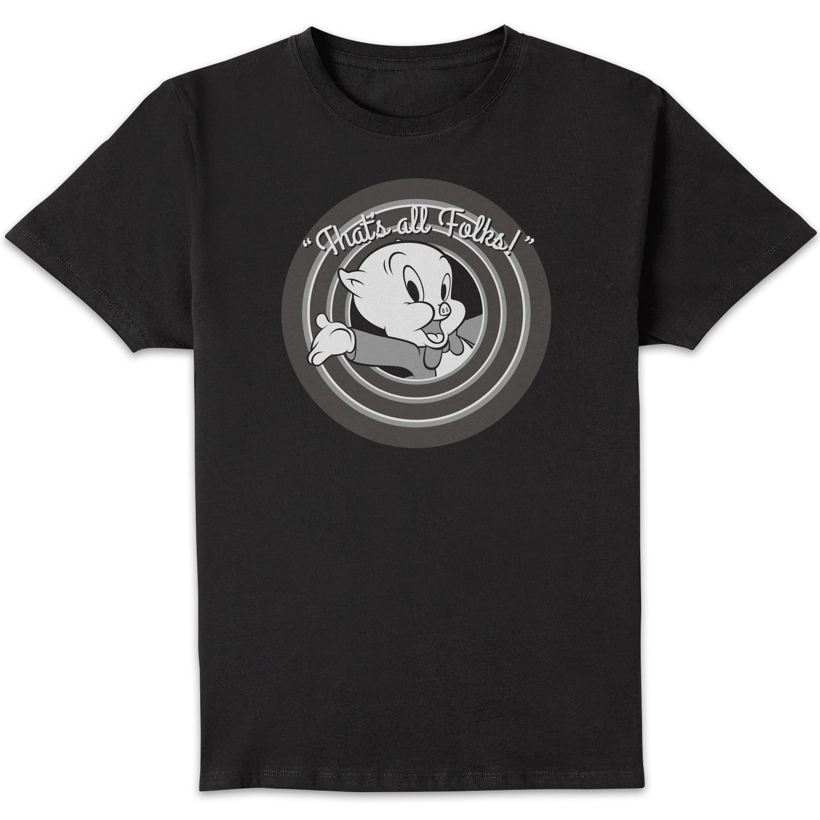 Looney Tunes That's All Folks Porky Pig Men's T-Shirt - Black - 4XL