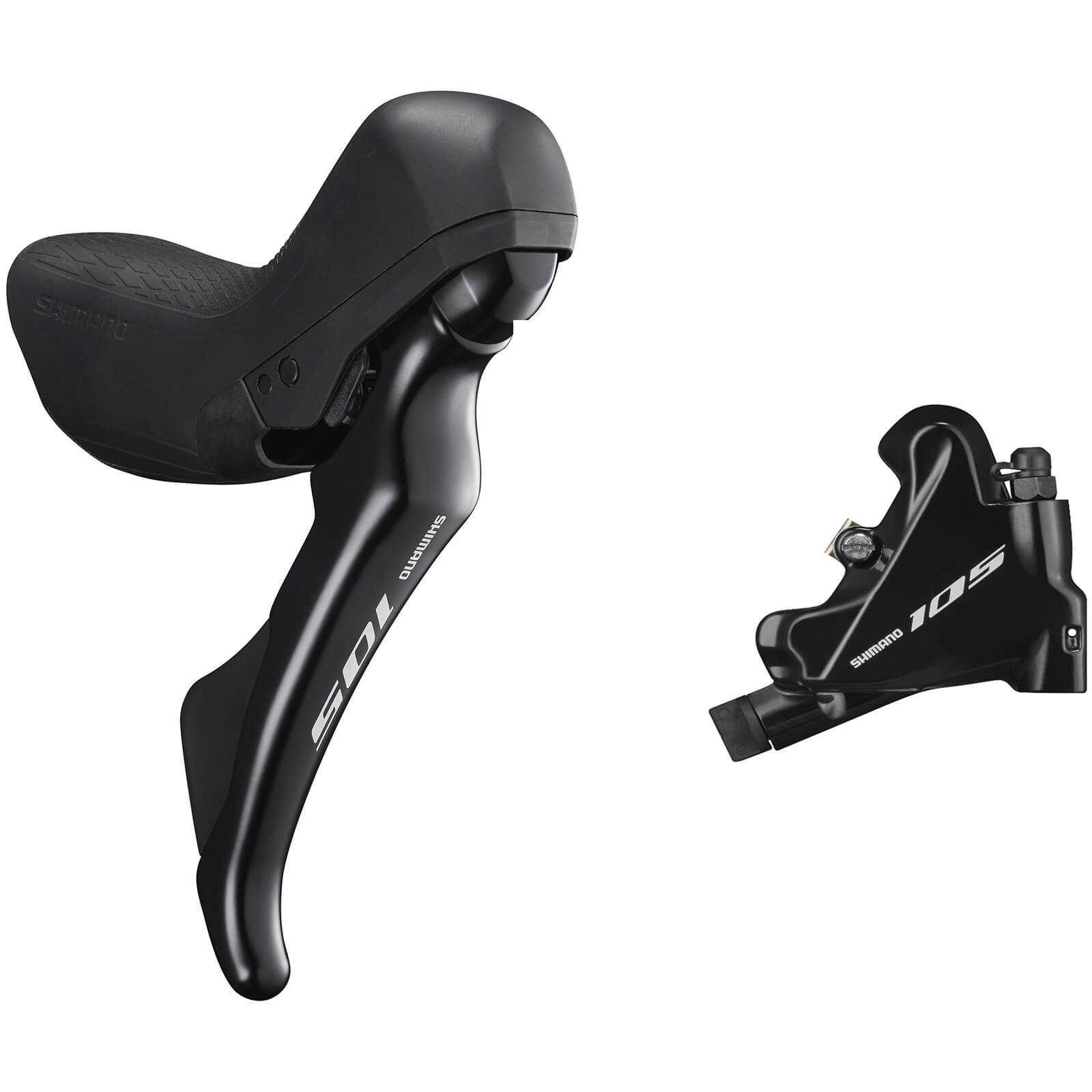Shimano 105 ST-R7020 Hydraulic Brakes Mechanical Shifters with BR-R7070 Flat Mount Calipers - Right Front - Schwarz