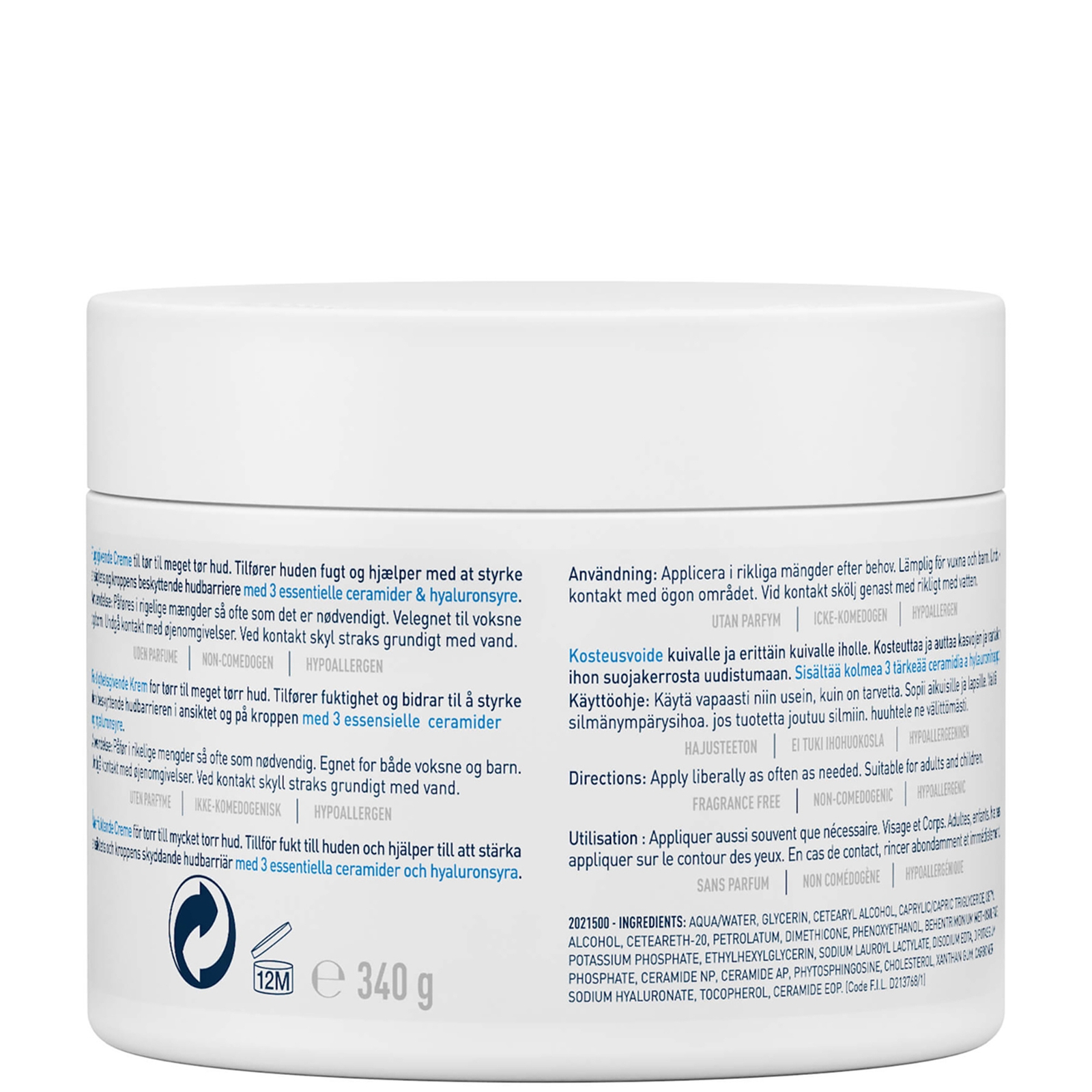 CeraVe Moisturising Cream Pot for Face and Body with Ceramides for Dry to Very Dry Skin 340g