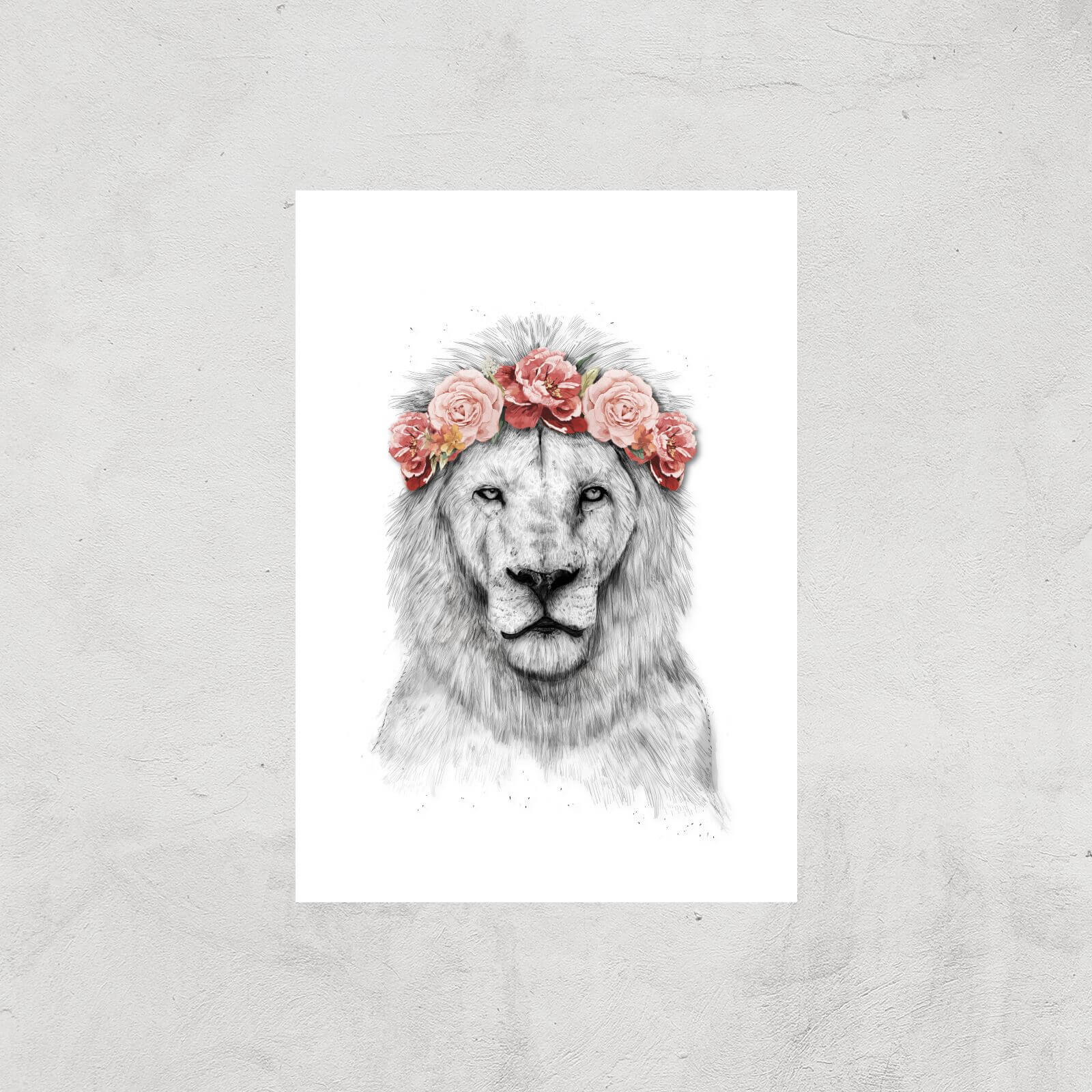 Balazs Solti Lion and Flowers Art Print - A3 - Print Only