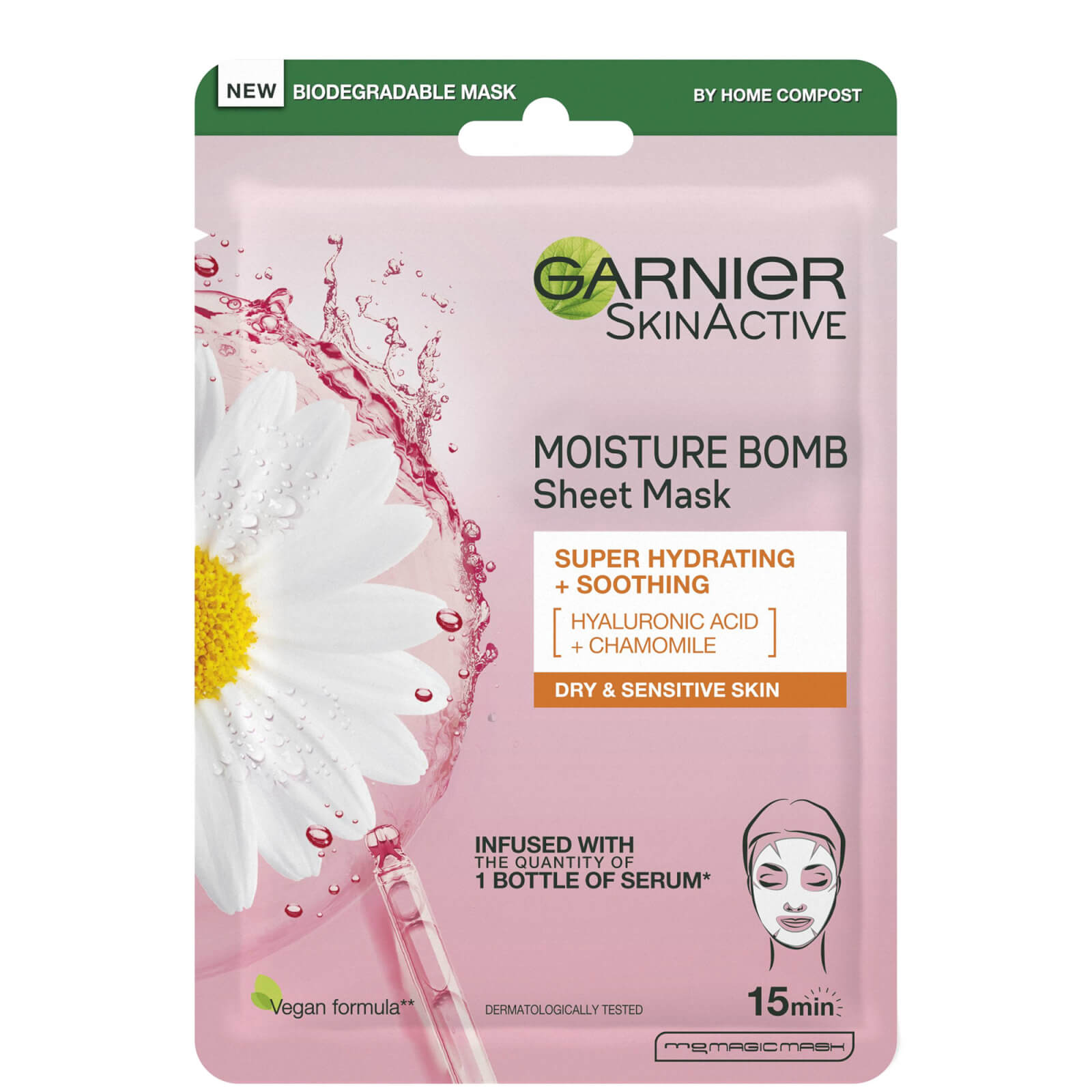 Image of Garnier Moisture Bomb Camomile Hydrating Face Sheet Mask for Dry and Sensitive Skin 28g