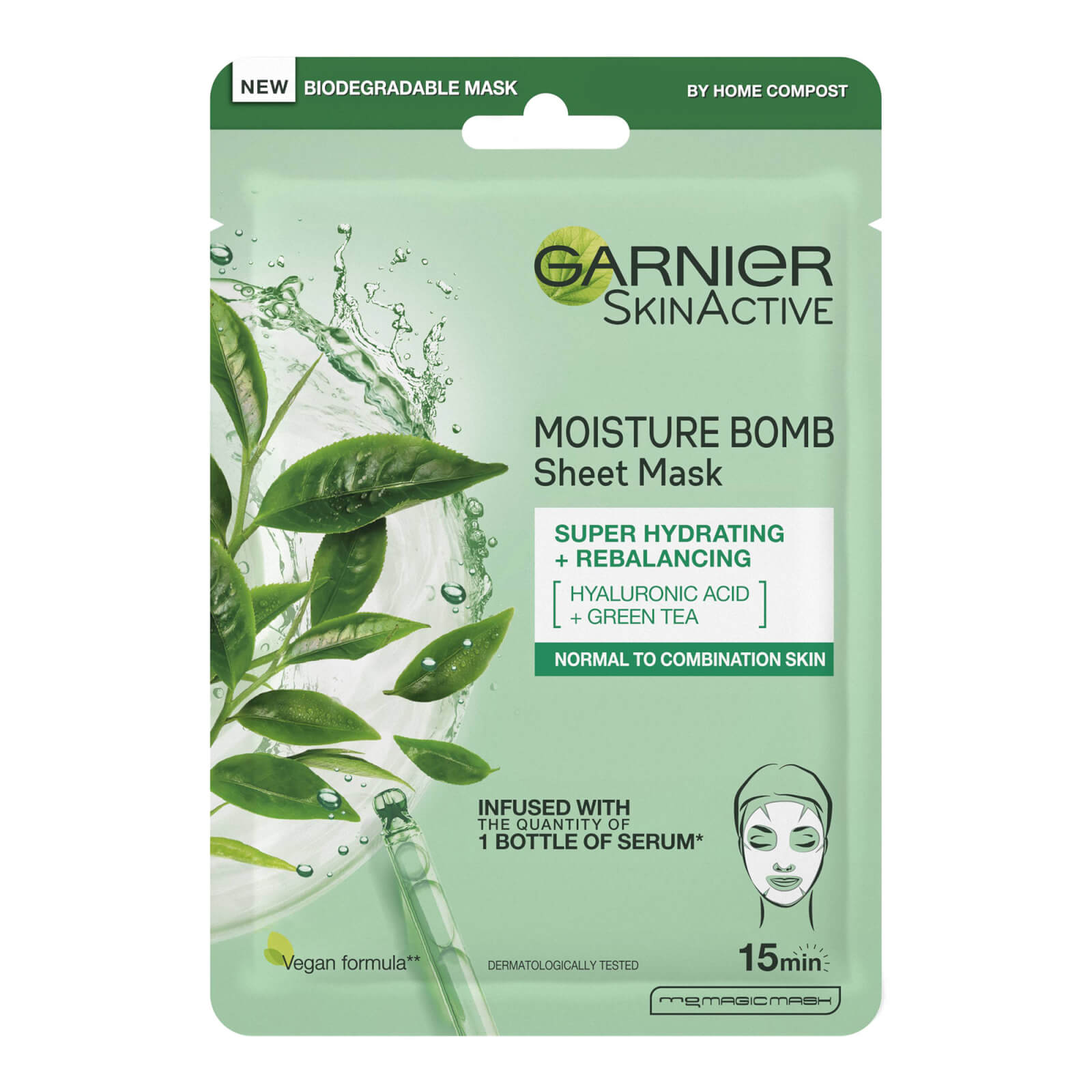 Image of Garnier Moisture Bomb Green Tea Hydrating Face Sheet Mask for Combination Skin 32g
