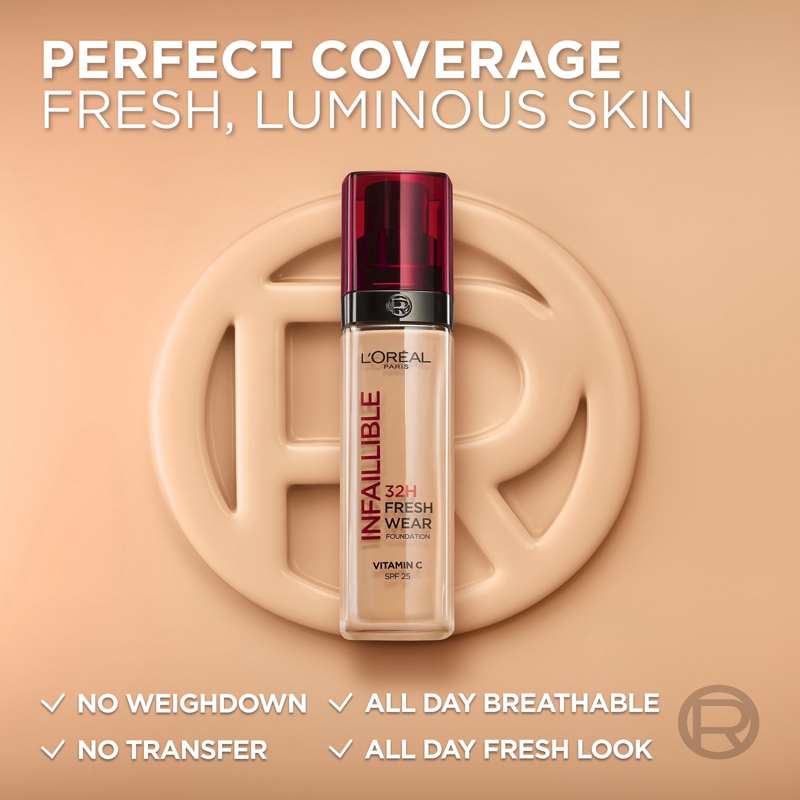 L'Oréal Paris Infallible 32H Freshwear Liquid Foundation (Various Shades) - 125 Warm