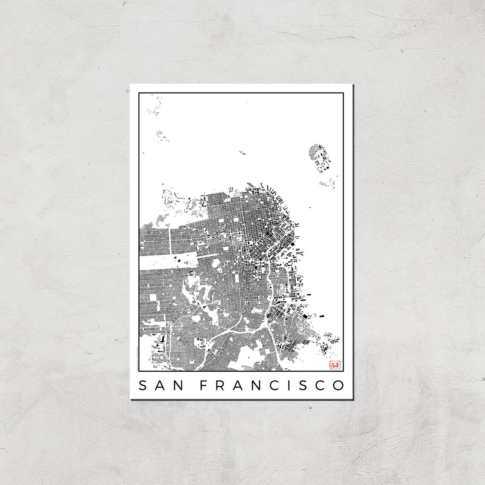 City Art Black and White San Francisco Map Art Print - A4 - Print Only
