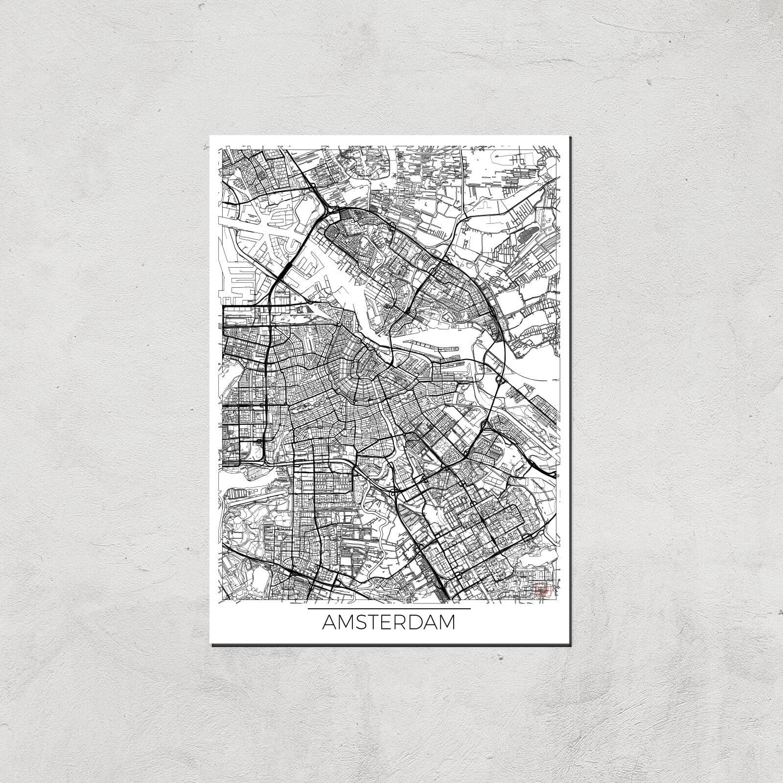 City Art Black and White Outlined Amsterdam Map Art Print - A3 - Print Only
