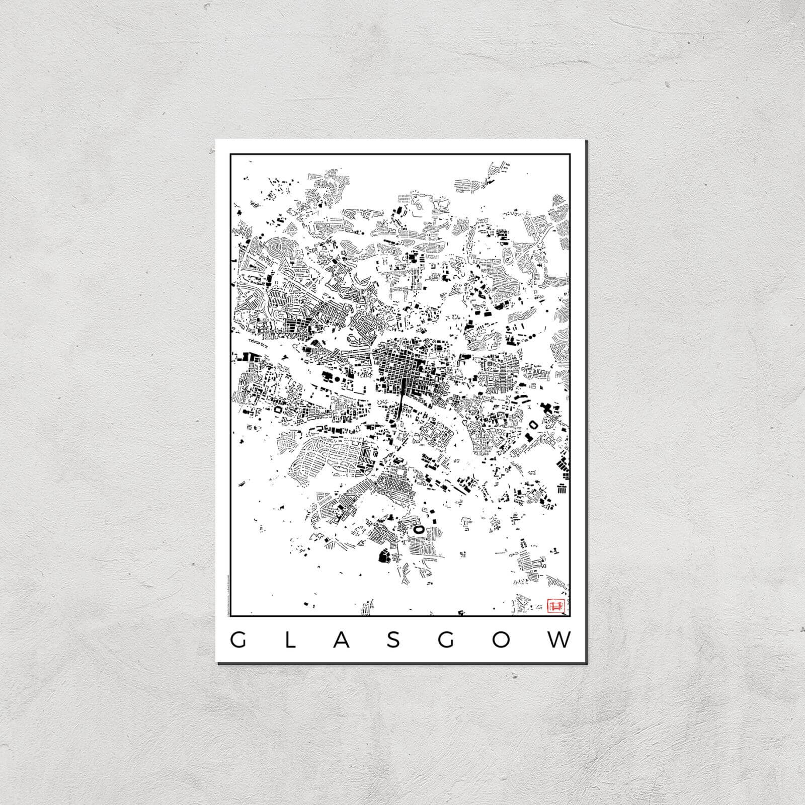 City Art Black and White Glasgow Map Art Print - A3 - Print Only