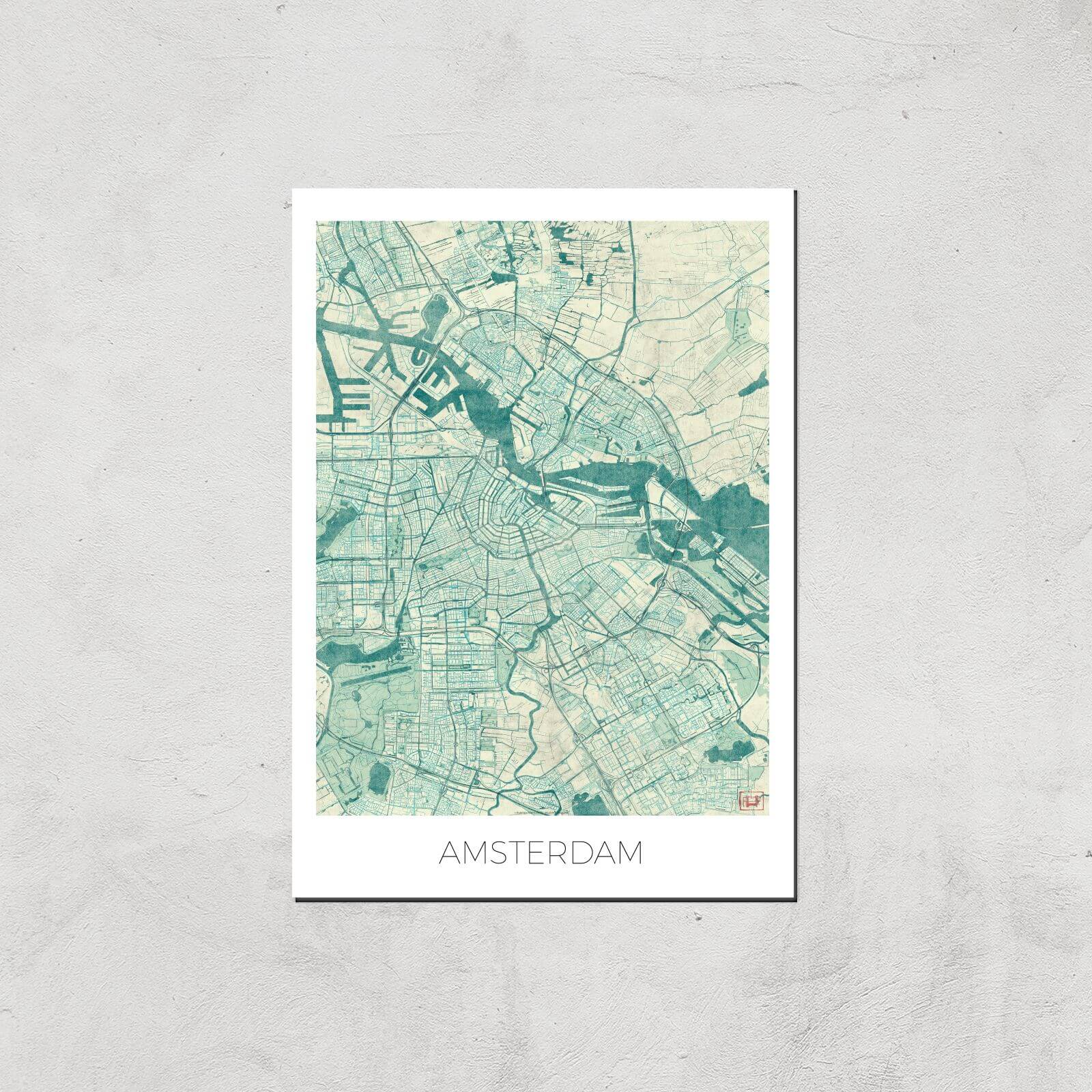 City Art Coloured Amsterdam Map Art Print - A3 - Print Only
