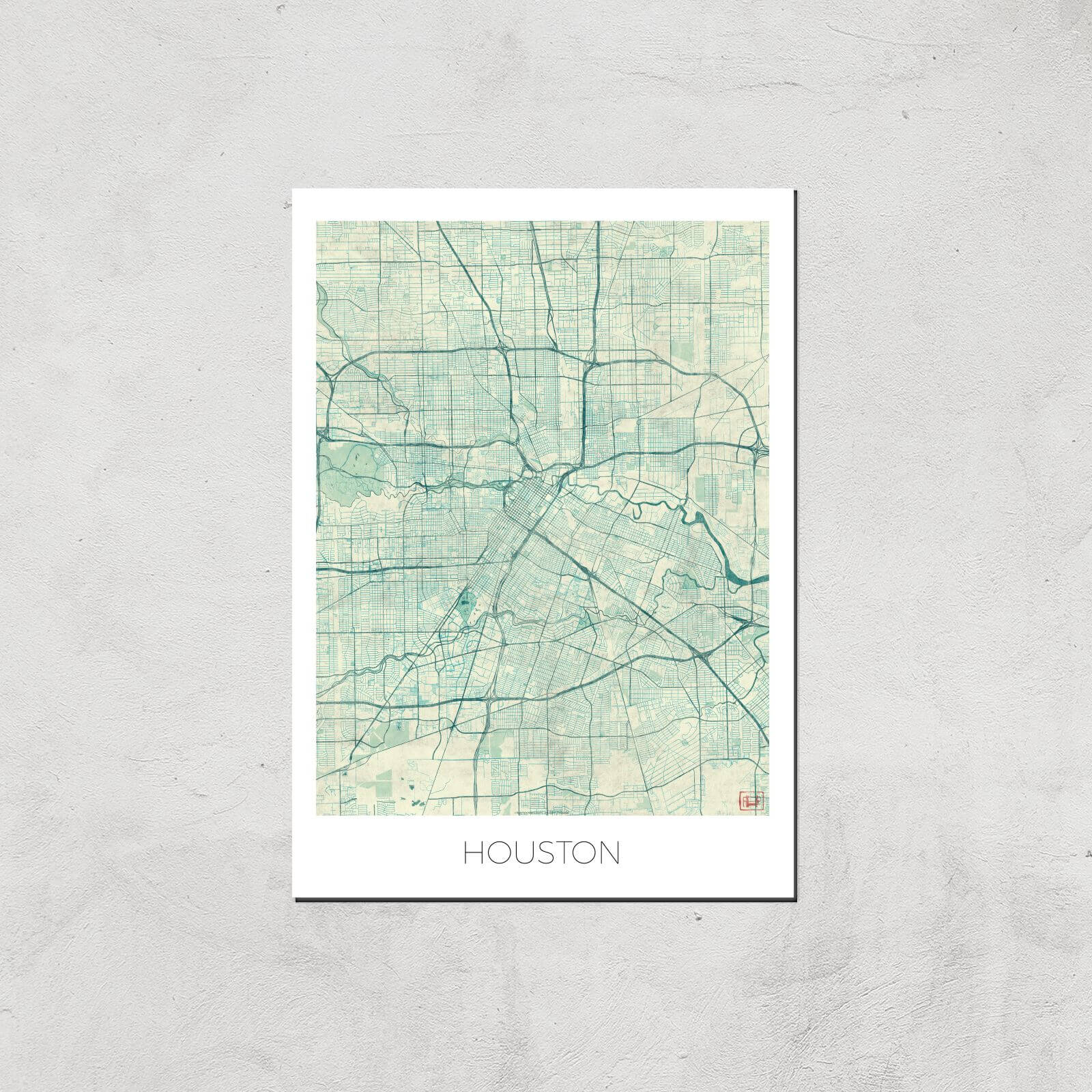 City Art Coloured Houston Map Art Print - A3 - Print Only