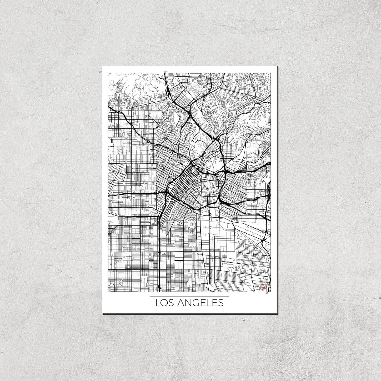 City Art Black and White Outlined Los Angeles Map Art Print - A3 - Print Only