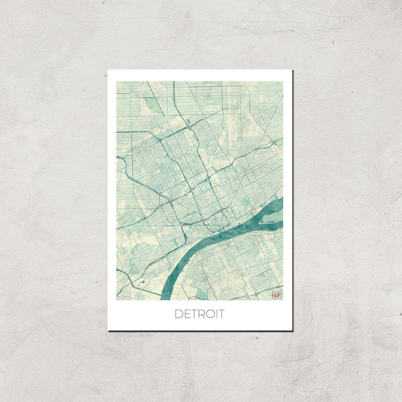 City Art Coloured Detroit Map Art Print - A3 - Print Only