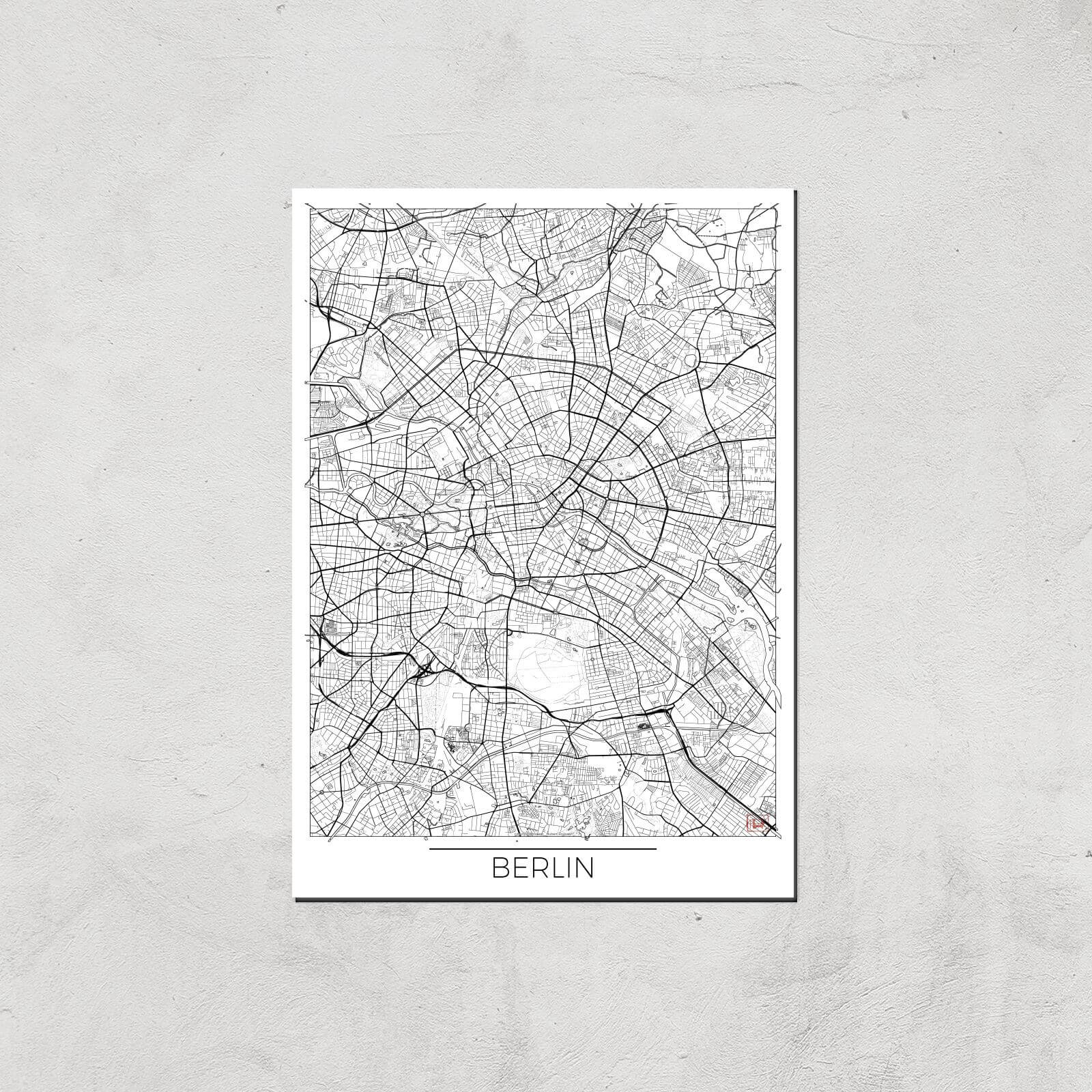 City Art Black and White Outlined Berlin Map Art Print - A3 - Print Only