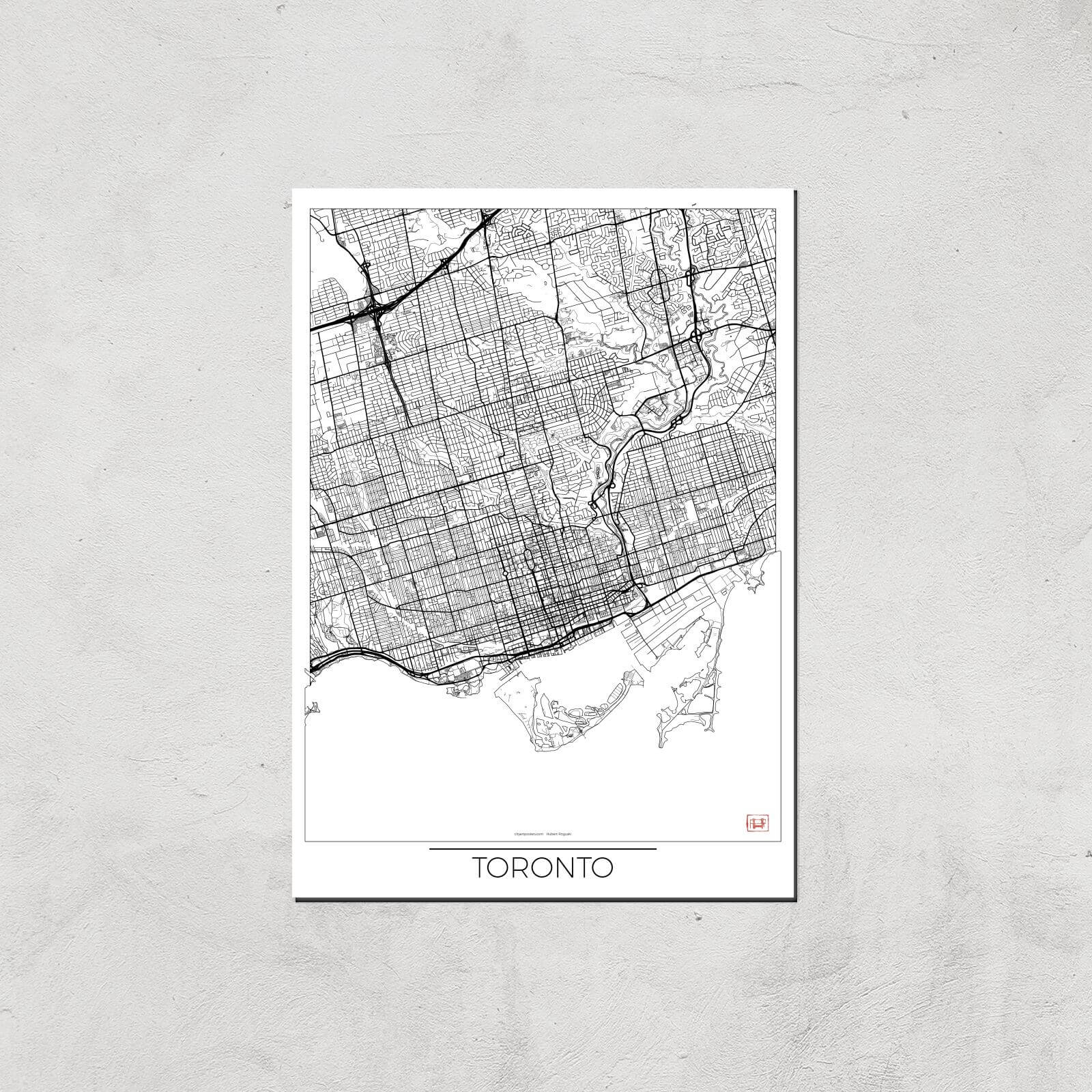 City Art Black and White Outlined Toronto Map Art Print - A3 - Print Only