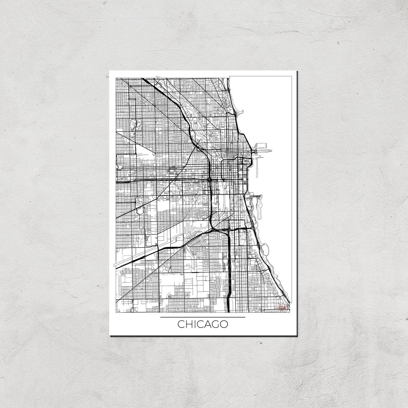 City Art Black and White Outlined Chicago Map Art Print - A4 - Print Only