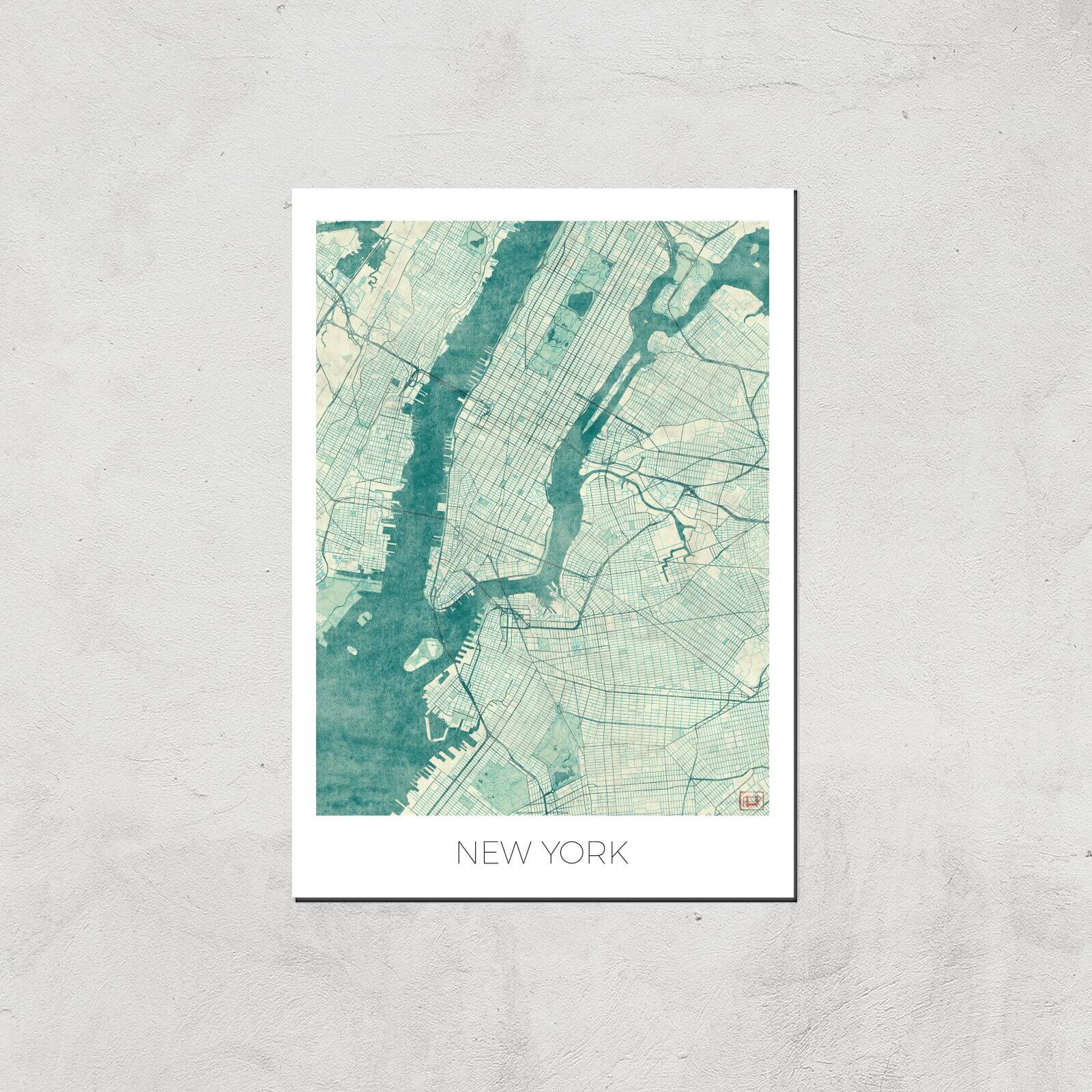 City Art Coloured New York Map Art Print - A3 - Print Only