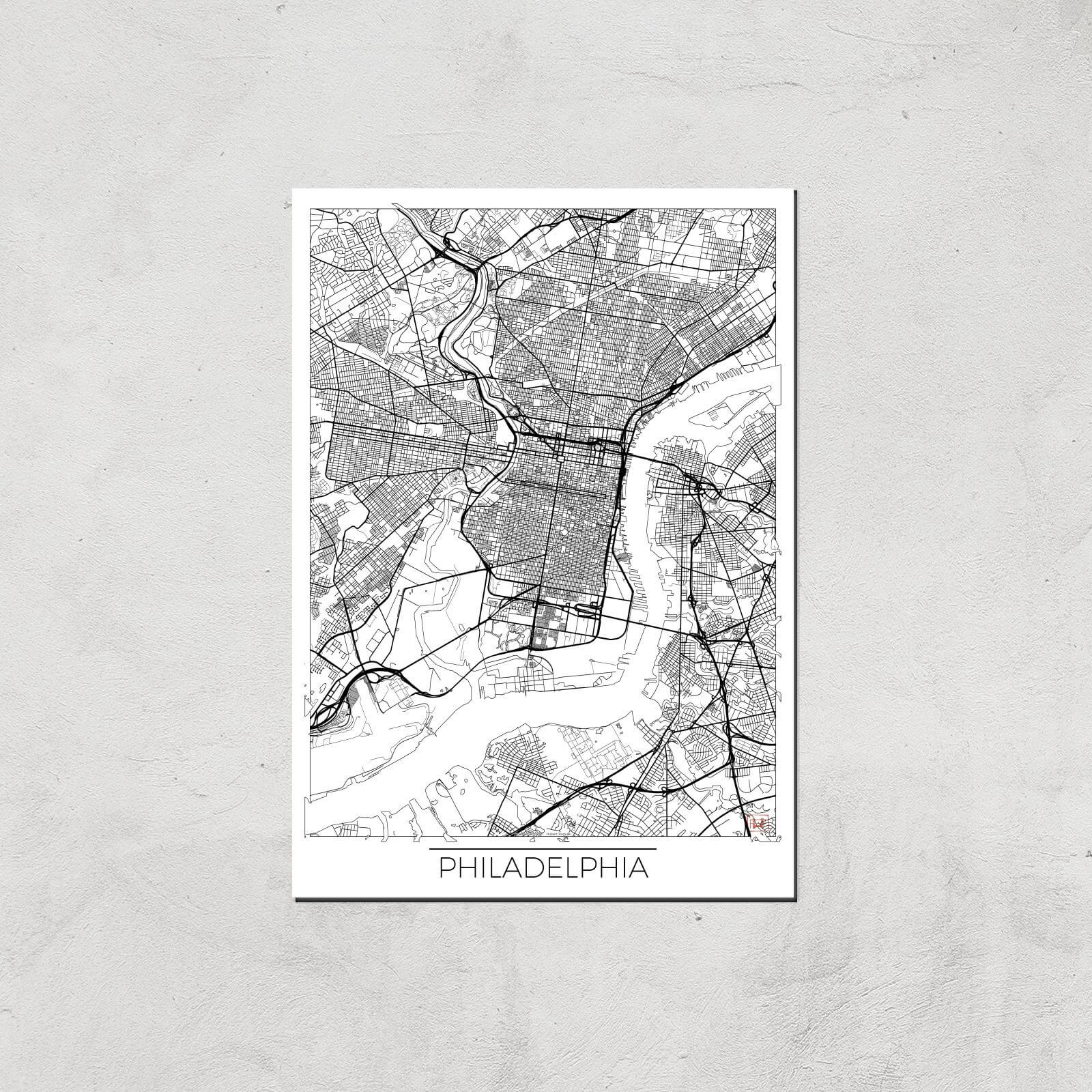 City Art Black and White Outlined Philadelphia Map Art Print - A4 - Print Only