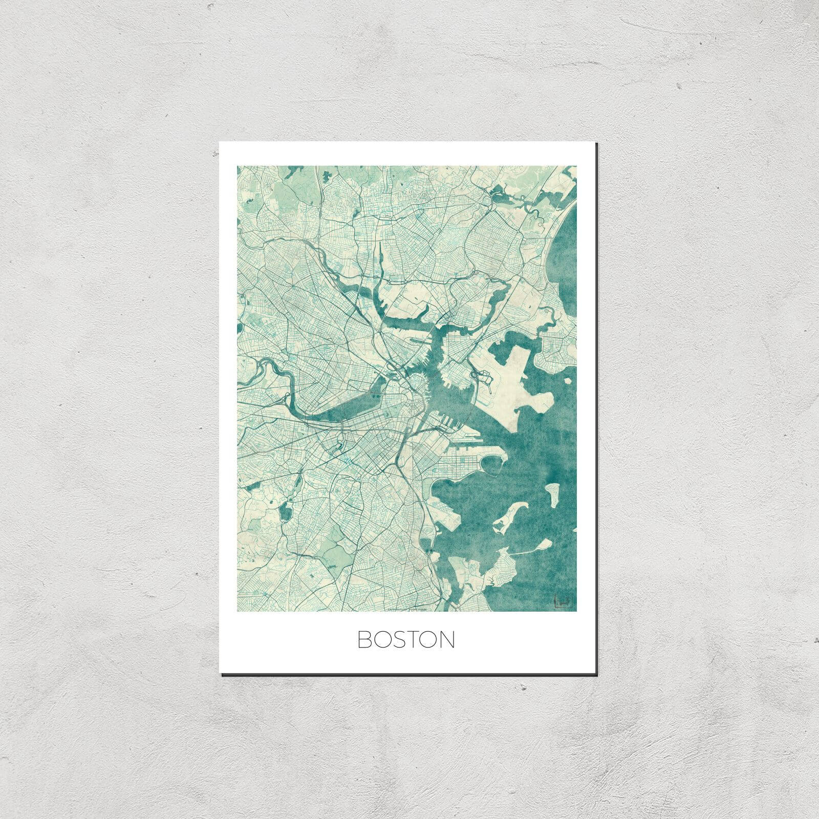City Art Coloured Boston Map Art Print - A3 - Print Only