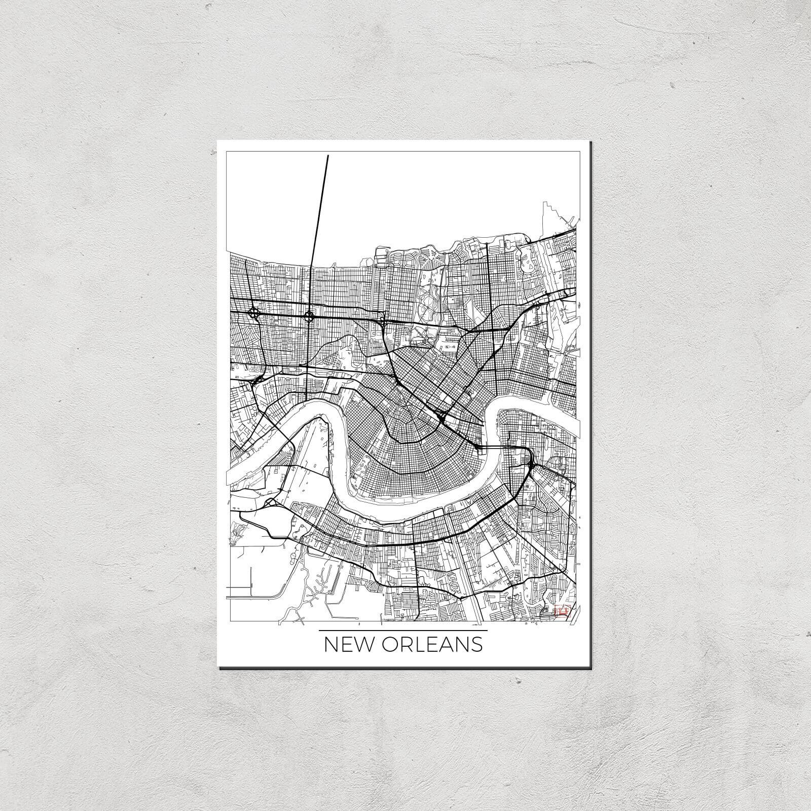 City Art Black and White Outlined New orleans Map Art Print - A3 - Print Only