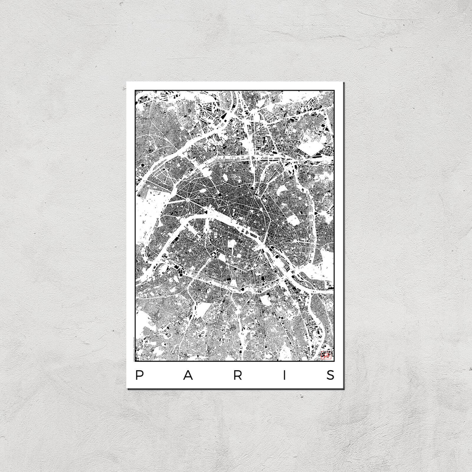 City Art Black and White Paris Map Art Print - A4 - Print Only