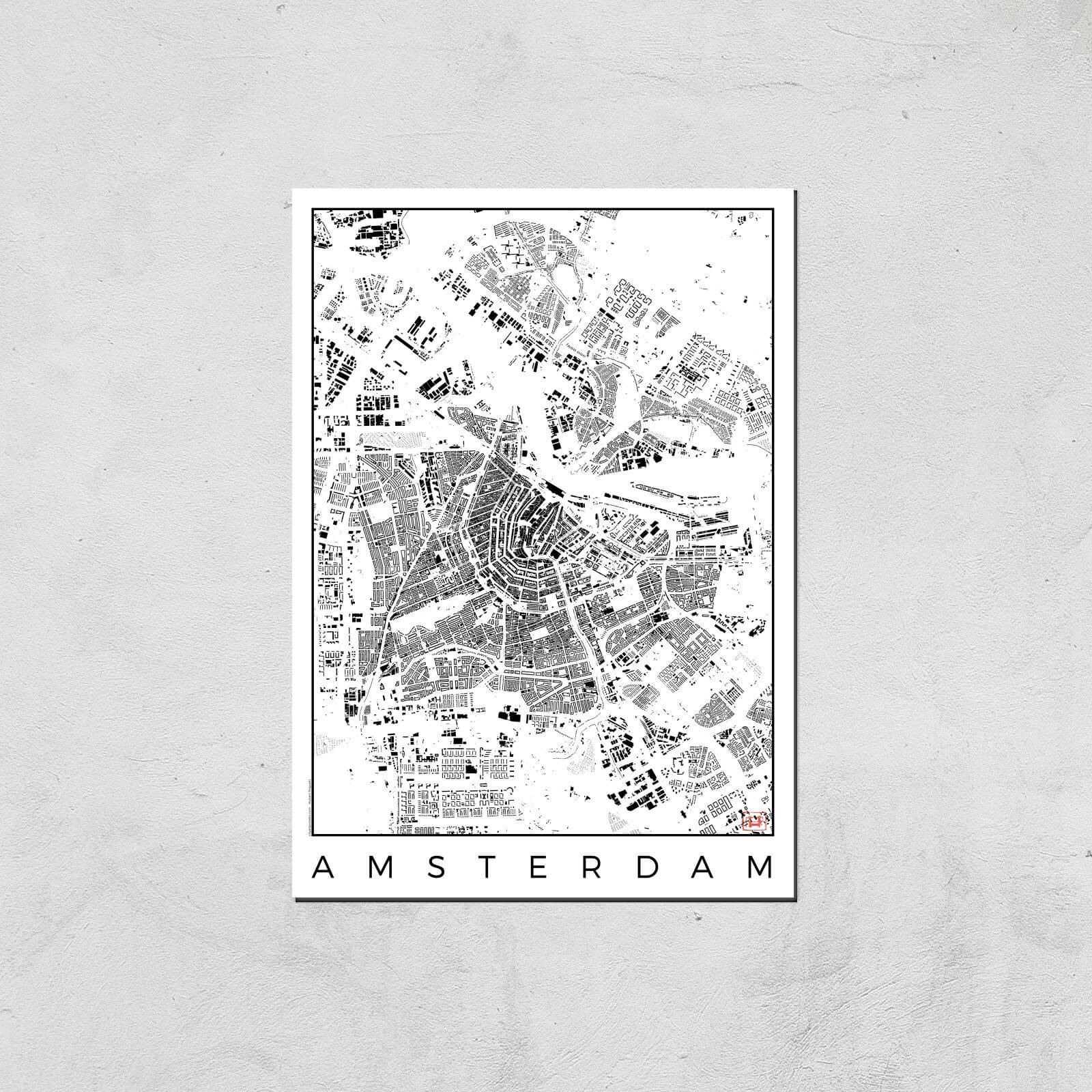 City Art Black and White Amsterdam Map Art Print - A3 - Print Only