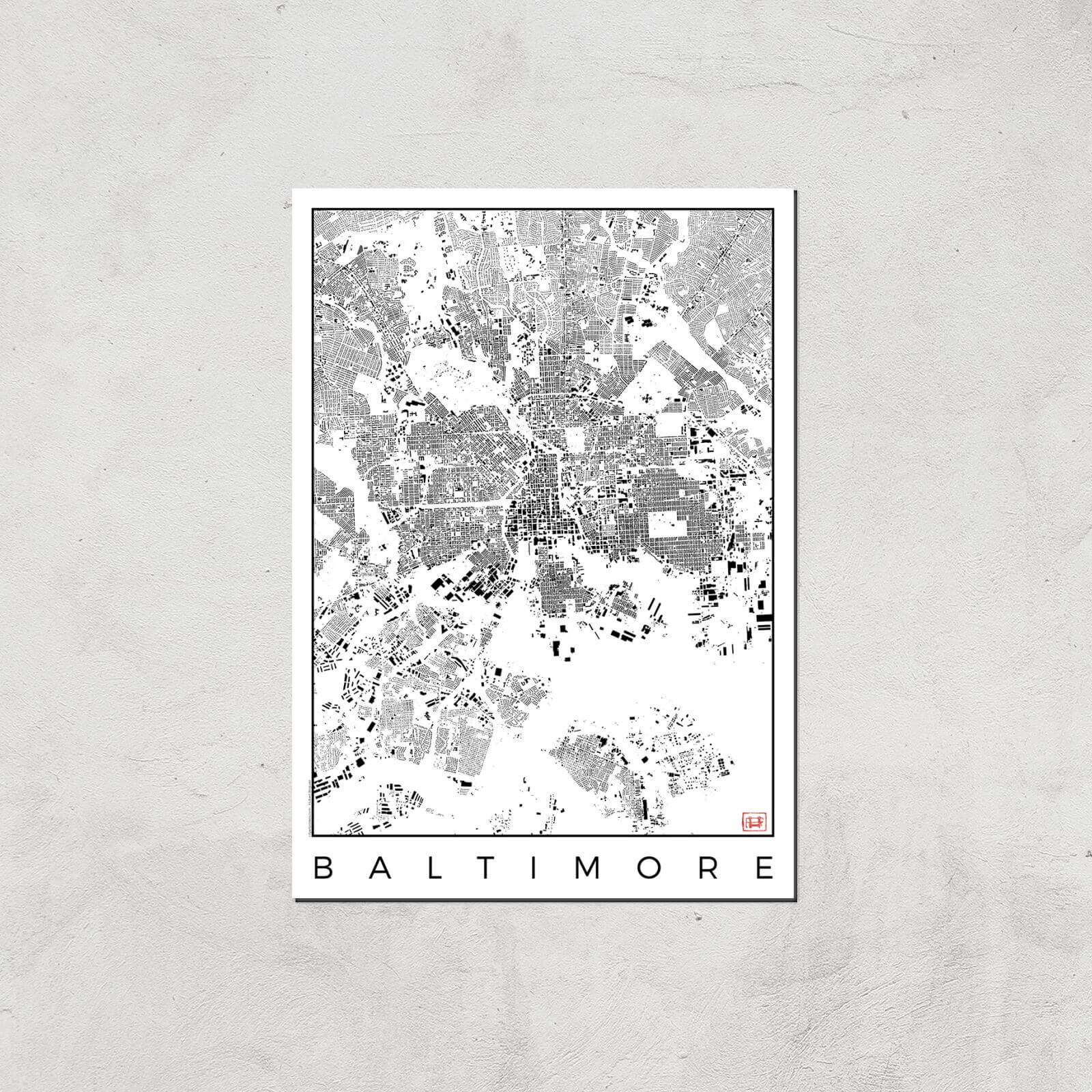 Affiche Carte de Baltimore (Noir et Blanc) - A3 - Print Only
