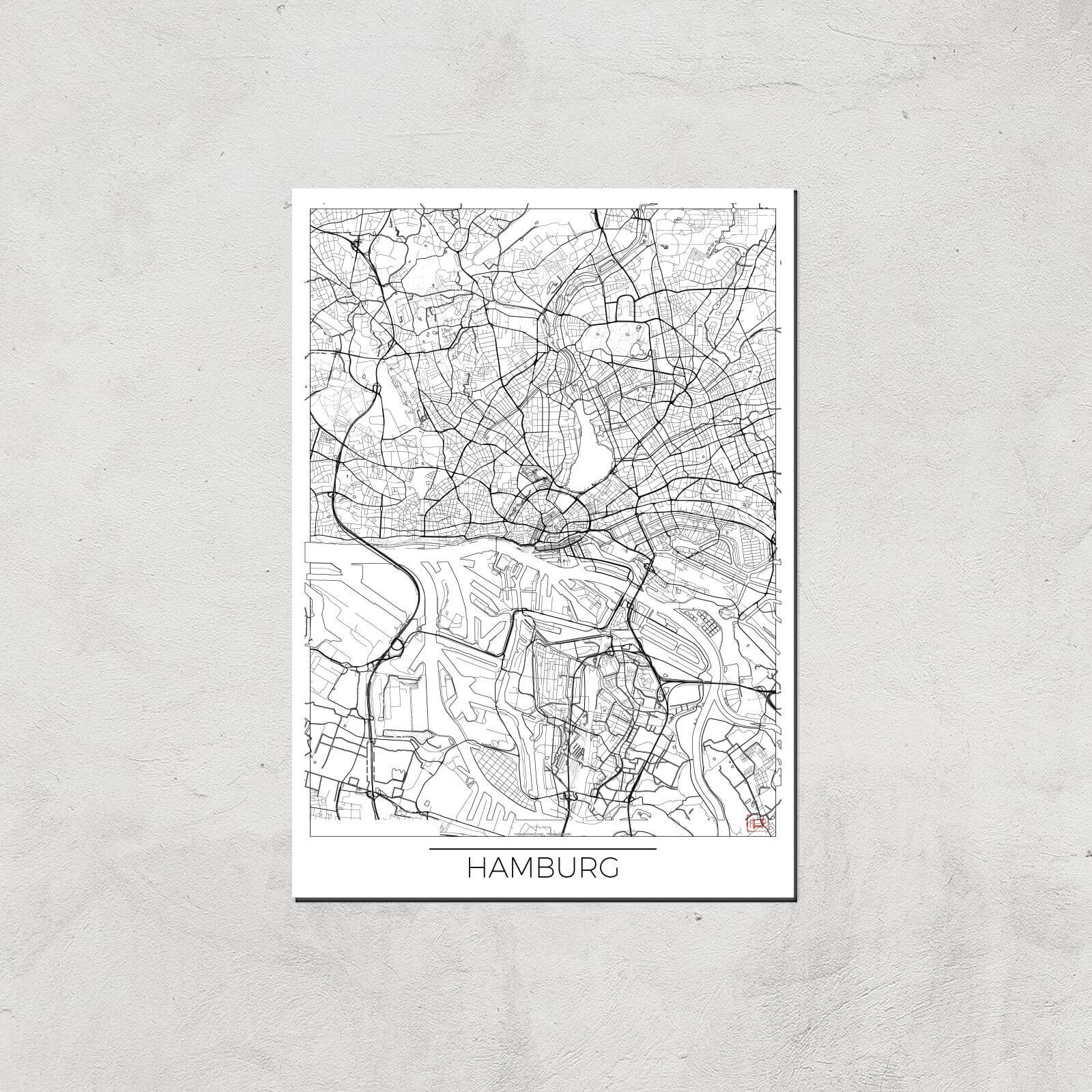 City Art Black and White Outlined Hamburg Map Art Print - A3 - Print Only