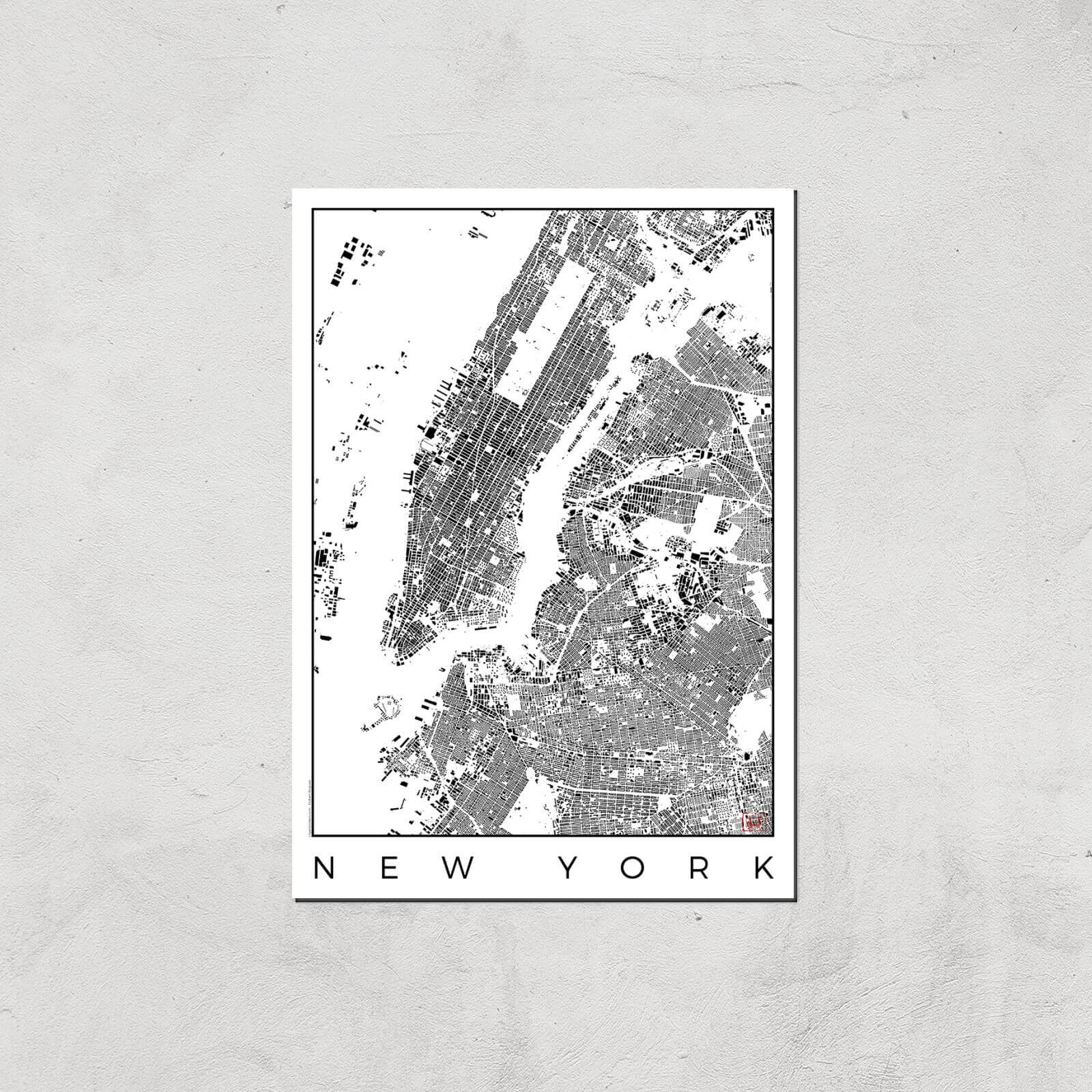 City Art Black and White New York Map Art Print - A3 - Print Only