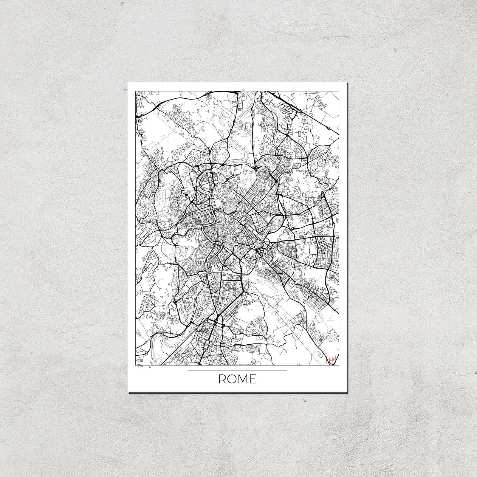 City Art Black and White Outlined Rome Map Art Print - A3 - Print Only