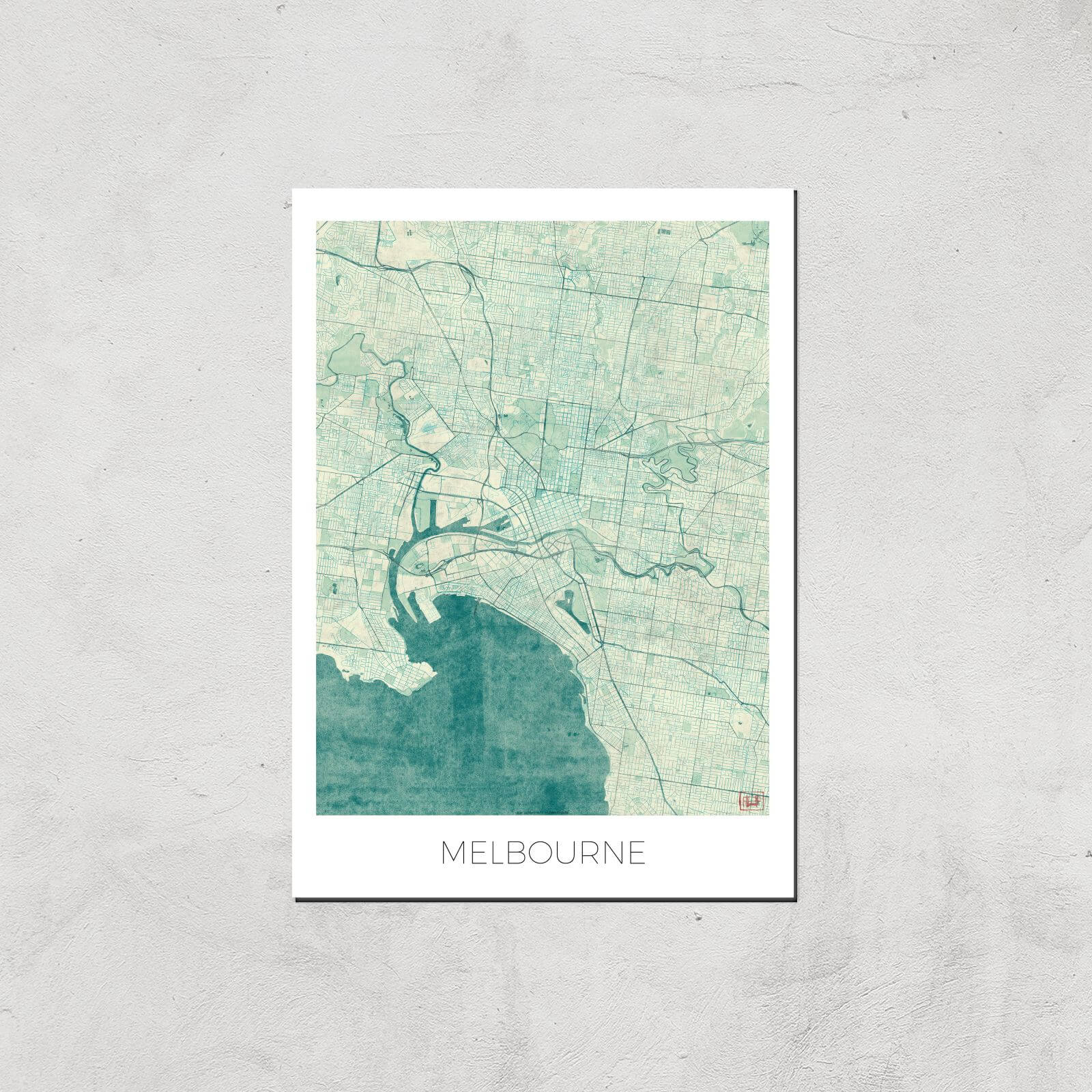 City Art Coloured Melbourne Map Art Print - A4 - Print Only