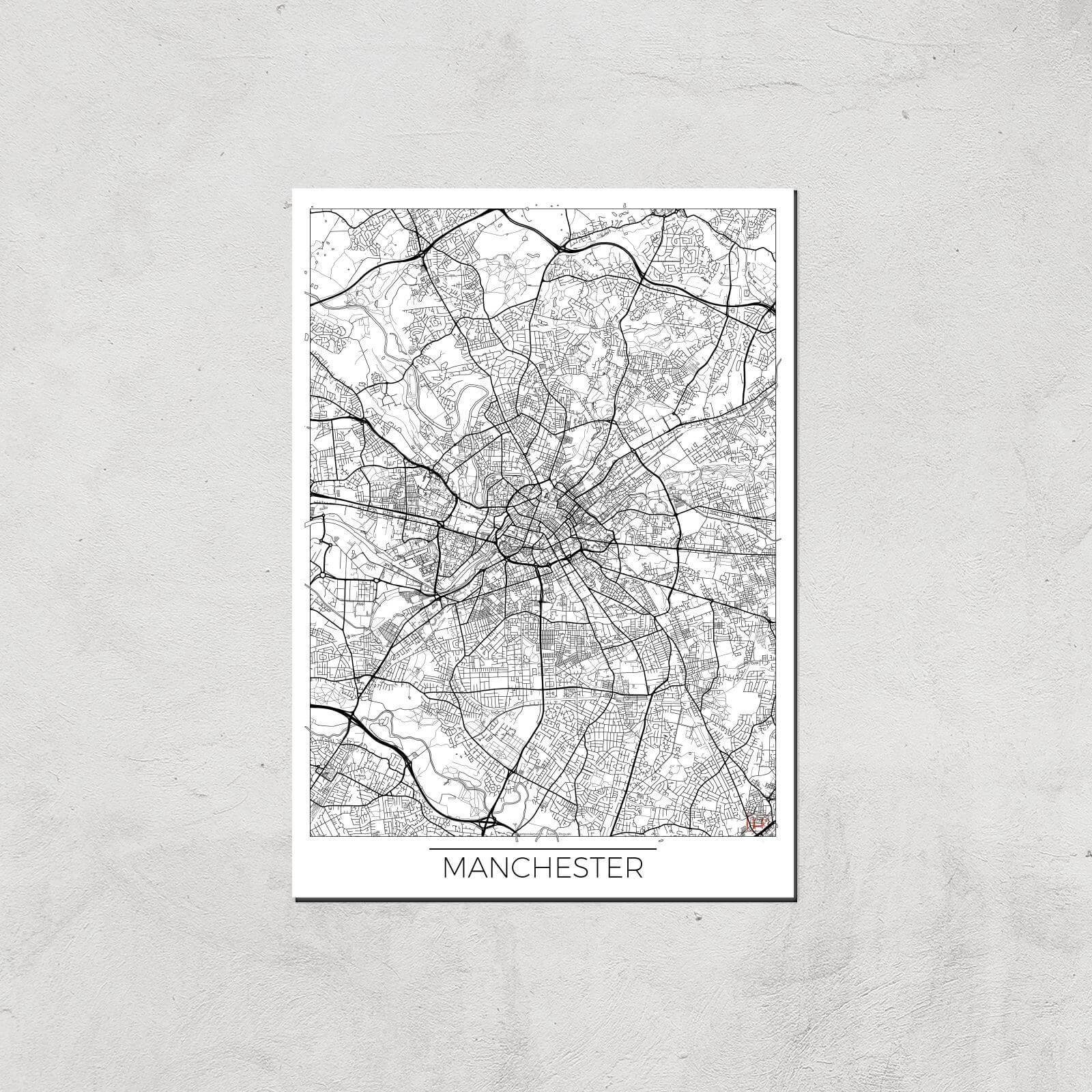City Art Black and White Outlined Manchester Map Art Print - A4 - Print Only