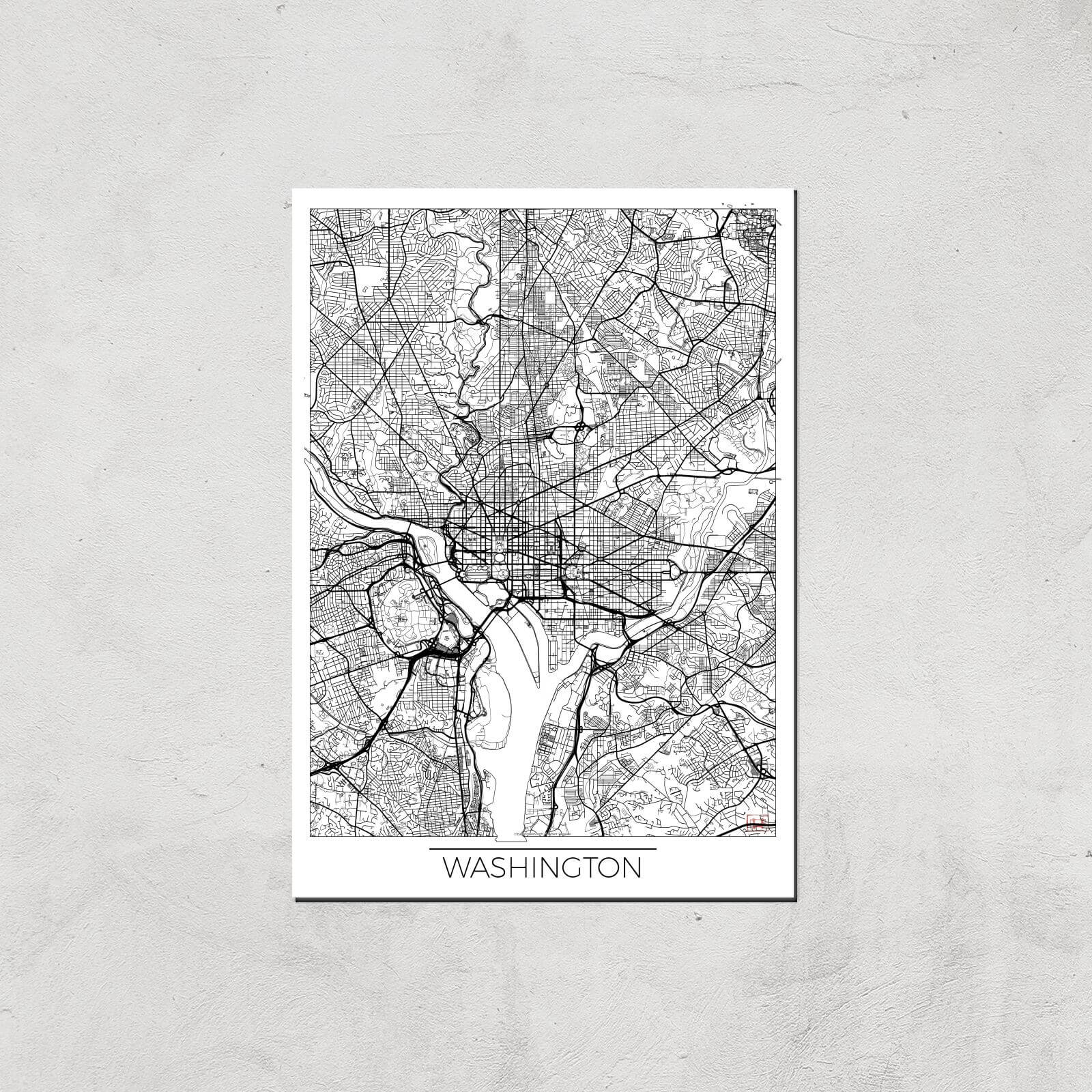 City Art Black and White Outlined Washington Map Art Print - A3 - Print Only