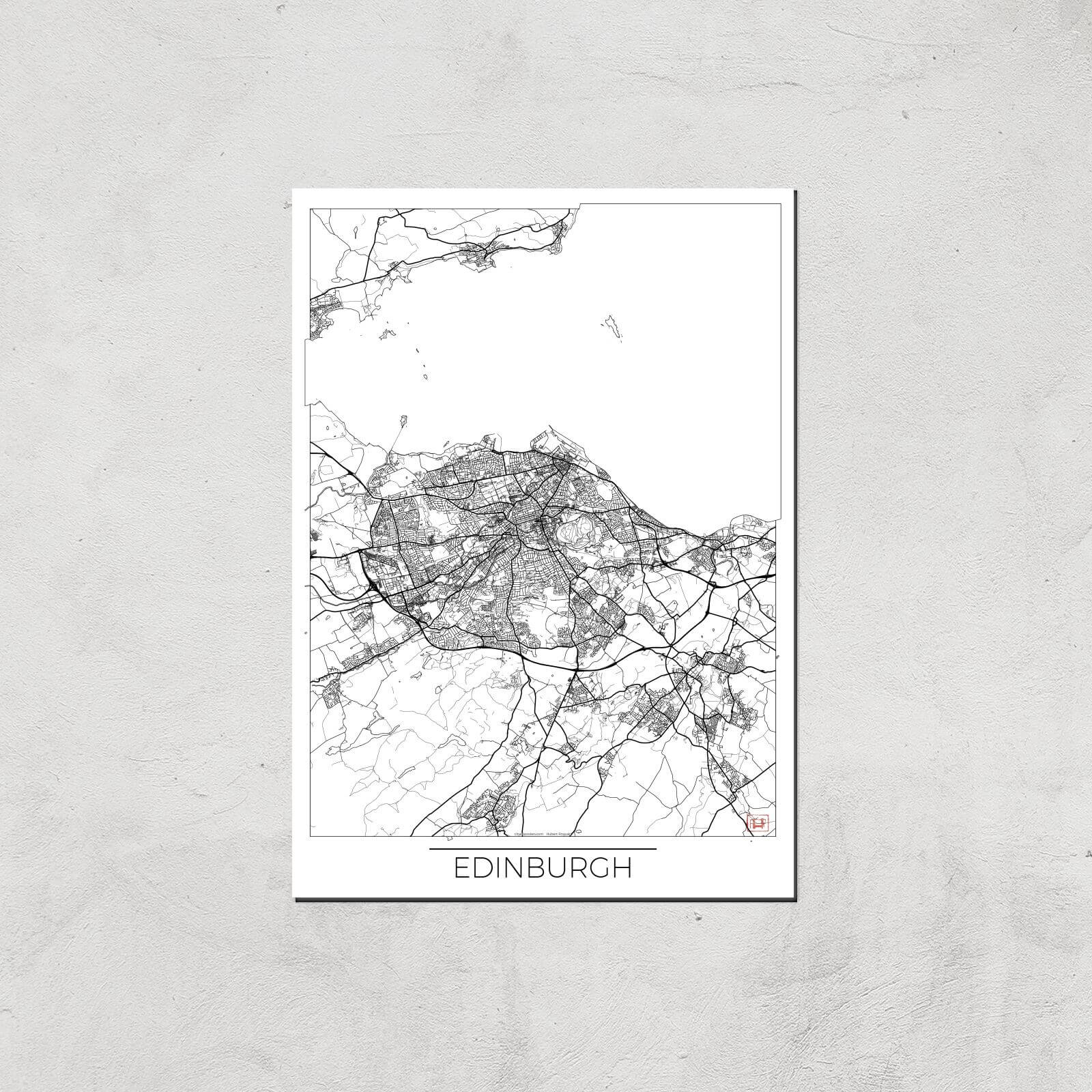 City Art Black and White Outlined Edinburgh Map Art Print - A3 - Print Only