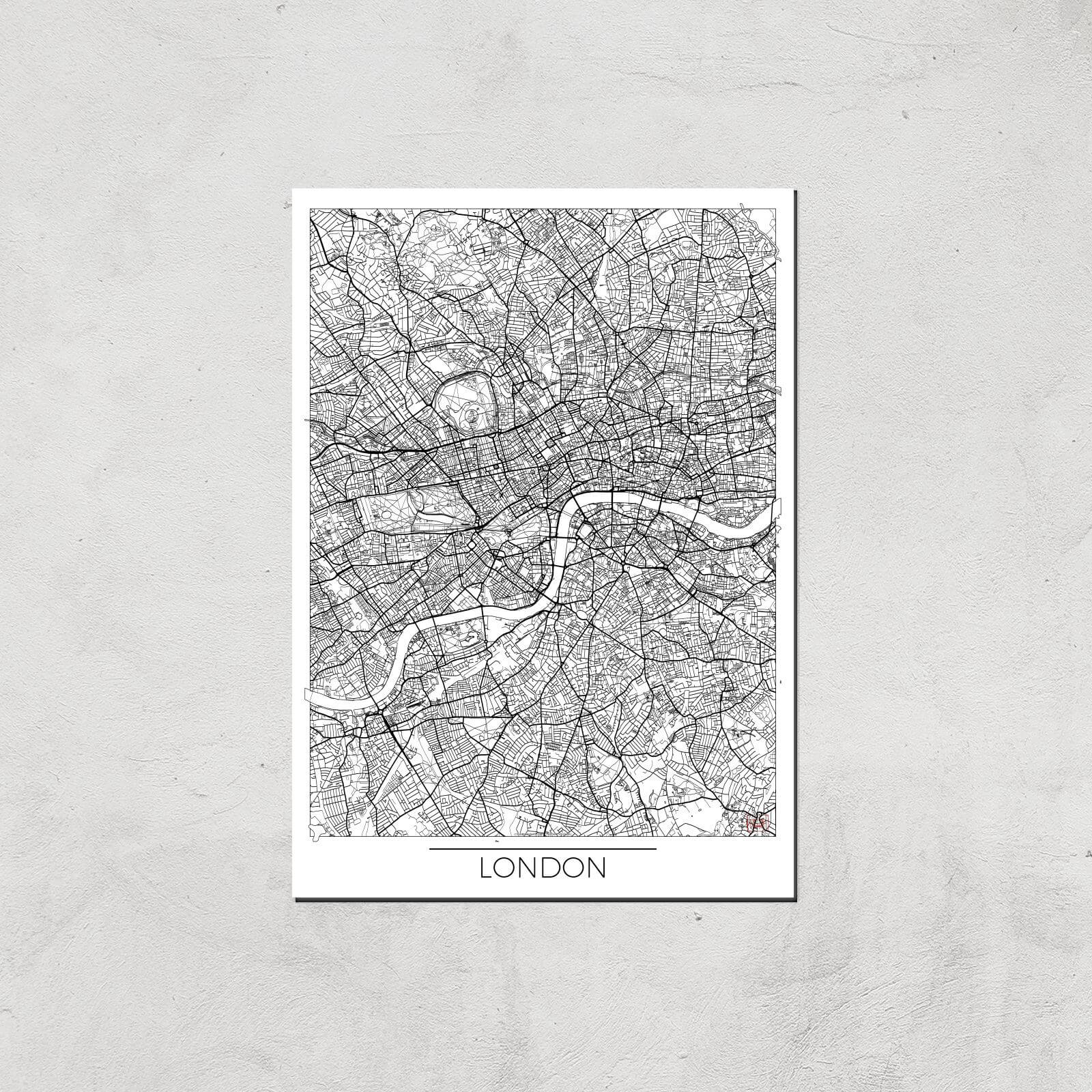 City Art Black and White Outlined London Map Art Print - A4 - Print Only
