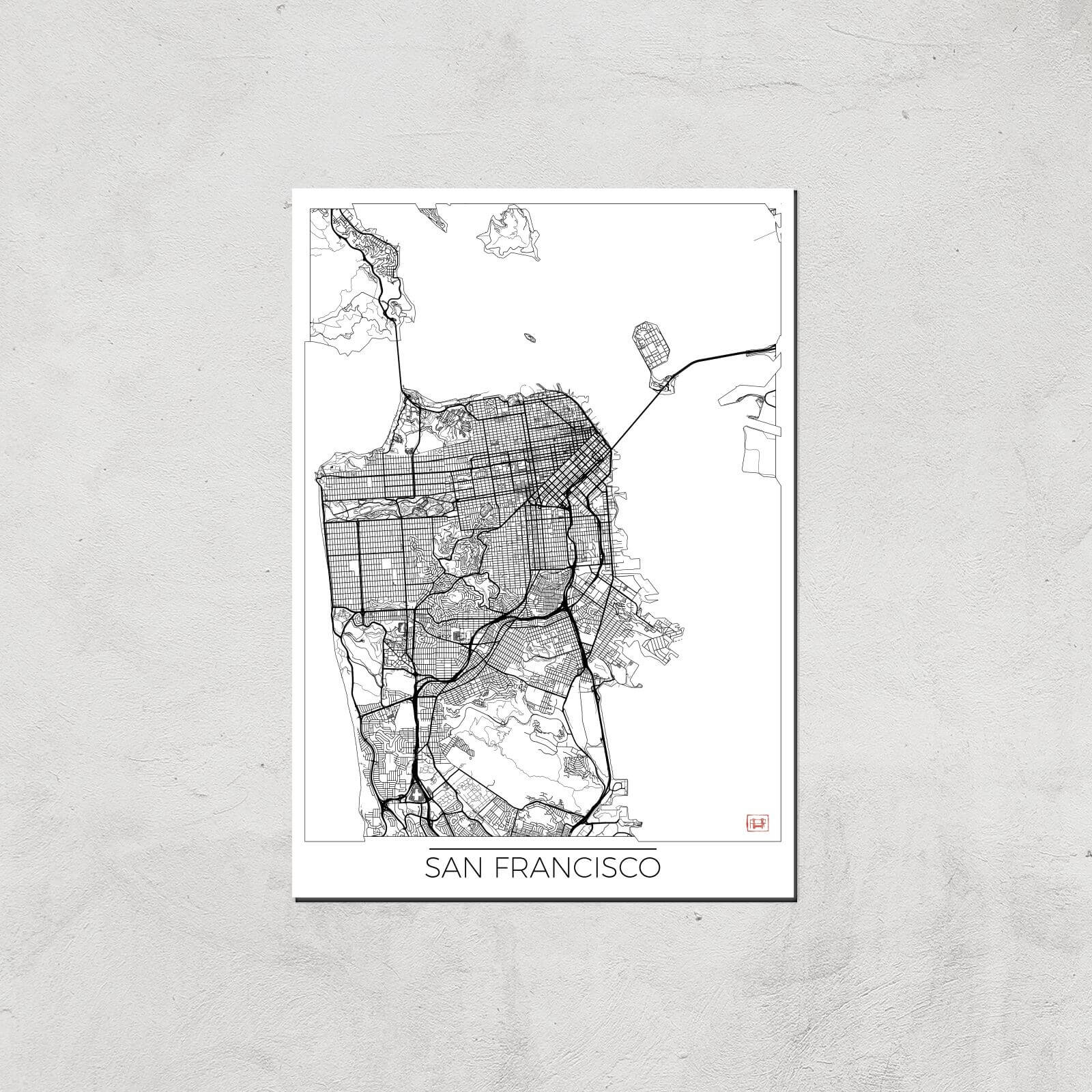 

Affiche Carte de San Francisco (Noir et Blanc) - A3 - Print Only