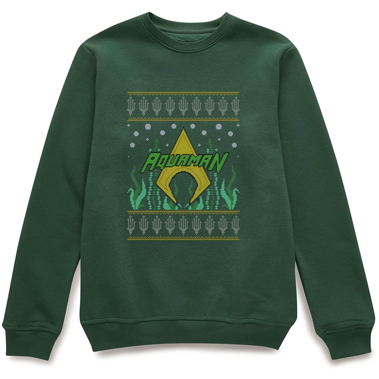 DC Aquaman Knit Christmas Sweatshirt - Forest Green - L - Forest Green