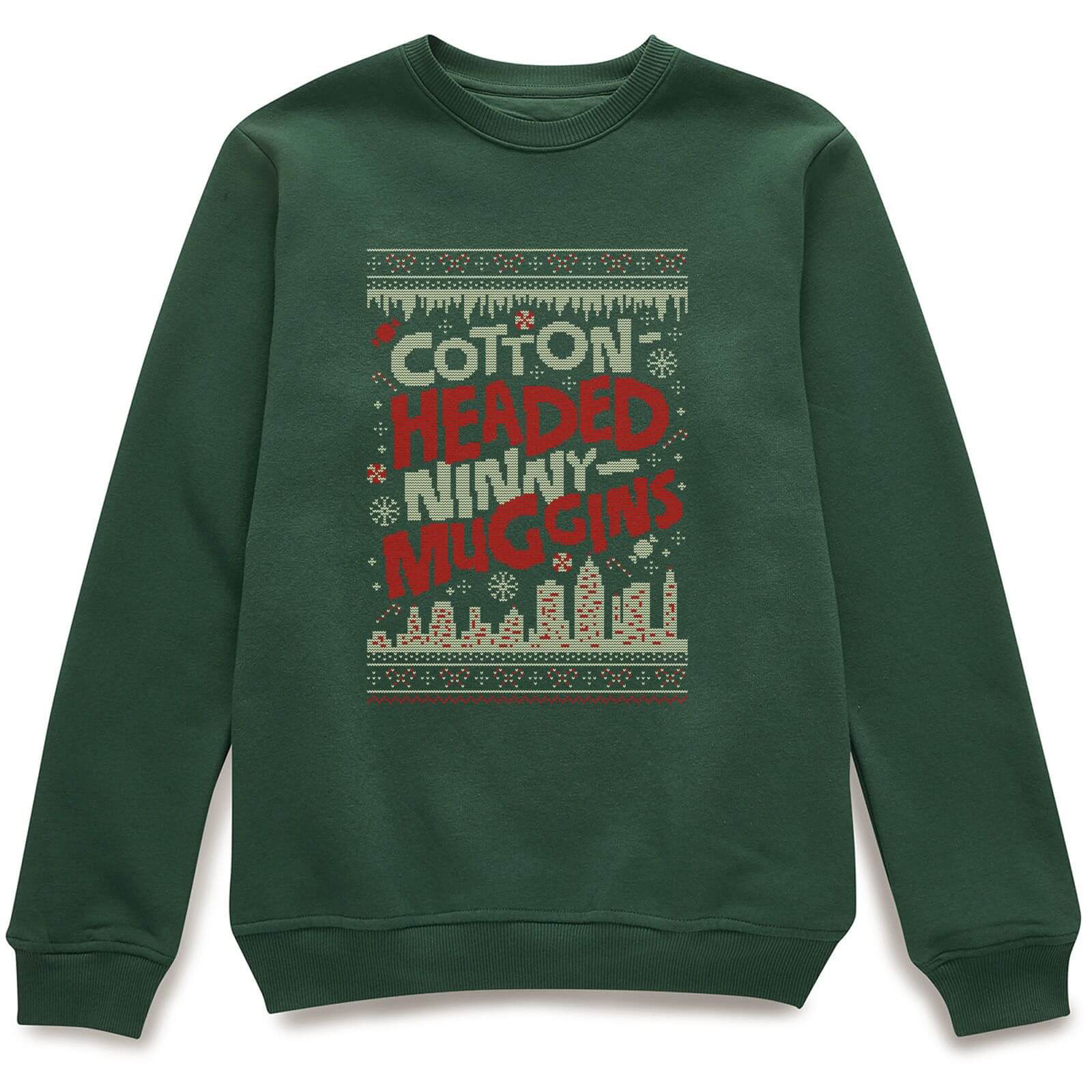 Elf Cotton-Headed-Ninny-Muggins Knit Christmas Sweatshirt - Forest Green - L
