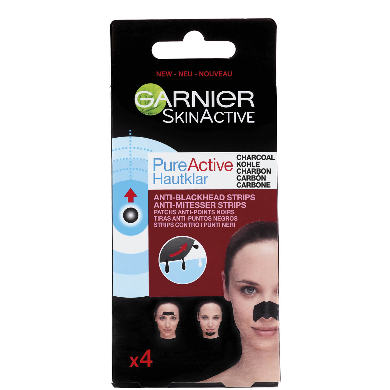 Image of Garnier Pure Active cerotti per il naso al carbone contro i punti neri x 4