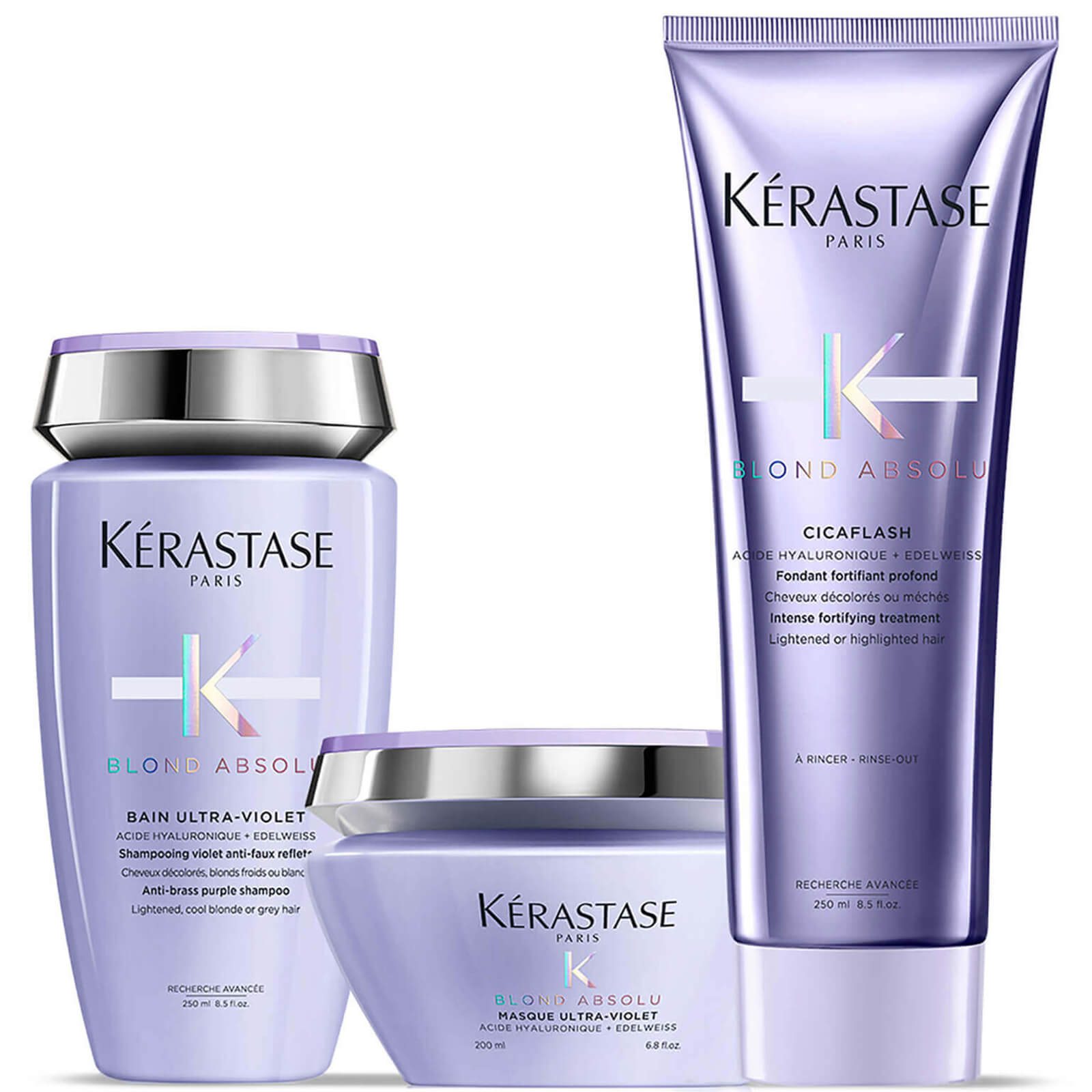Kérastase Blond Absolu Ultra Violet trio shampoo, maschera e balsamo neutralizzanti per capelli biondi e grigi