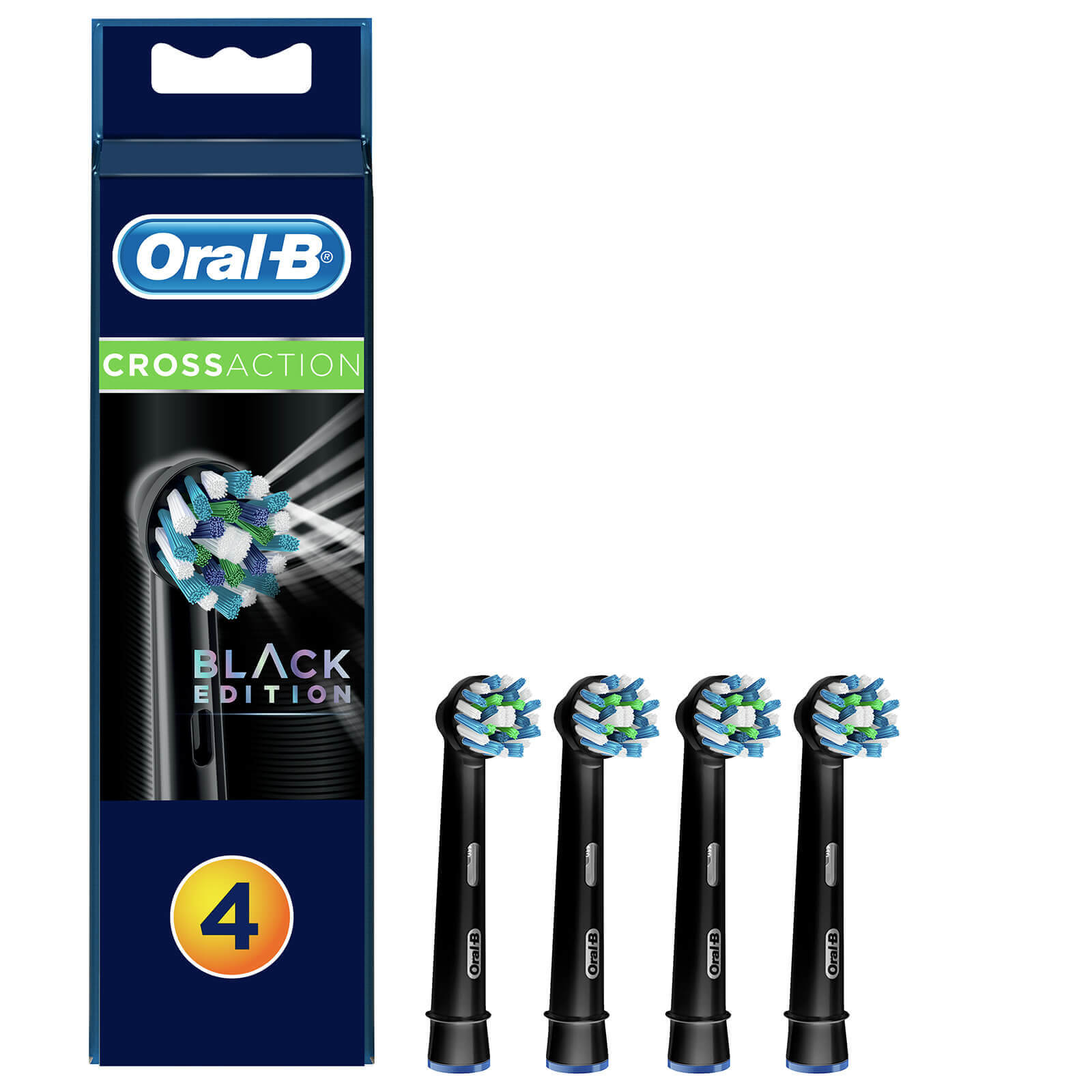 Oral-B CrossAction Replacement Electric Toothbrush Heads – Black Edition (Pack of 4) lookfantastic.com imagine