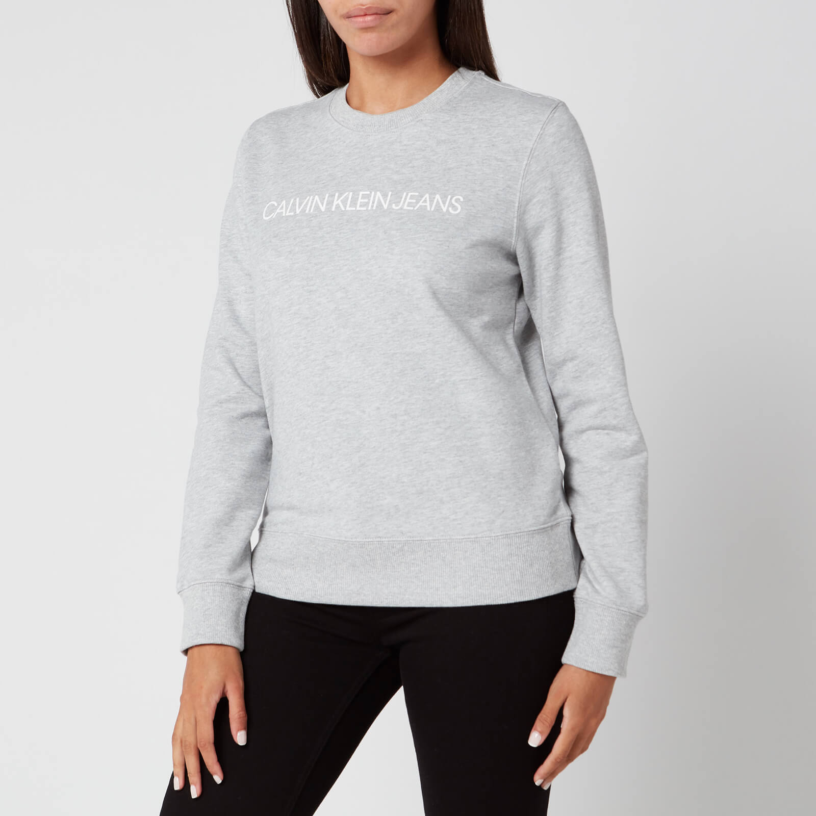 Calvin Klein Jeans Women's Institutional Core Logo Crew Neck Sweatshirt - Light Grey Heather - L