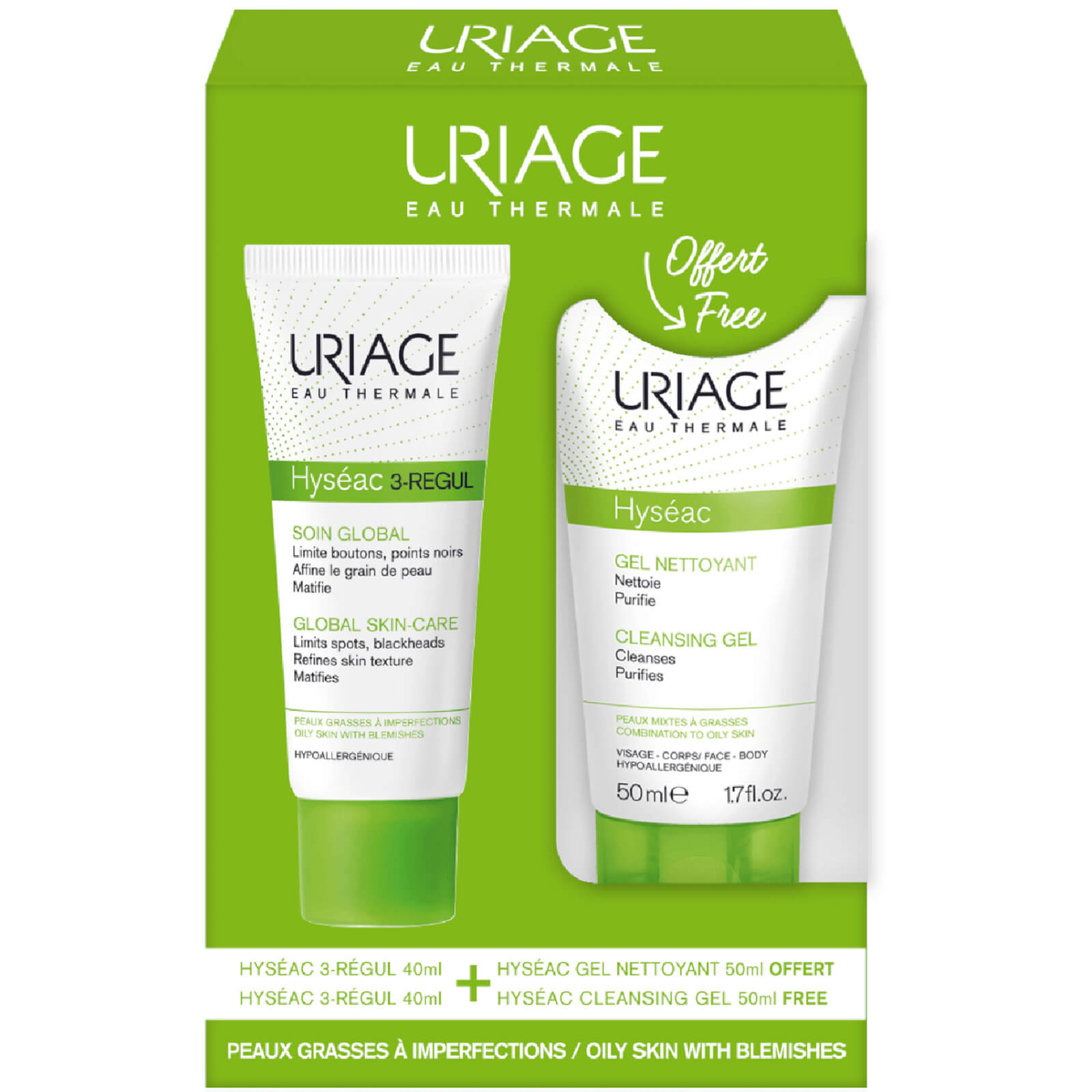 

Uriage Hyséac 3-Régul Global Skin Care 40ml + Cleansing Gel 50ml Free