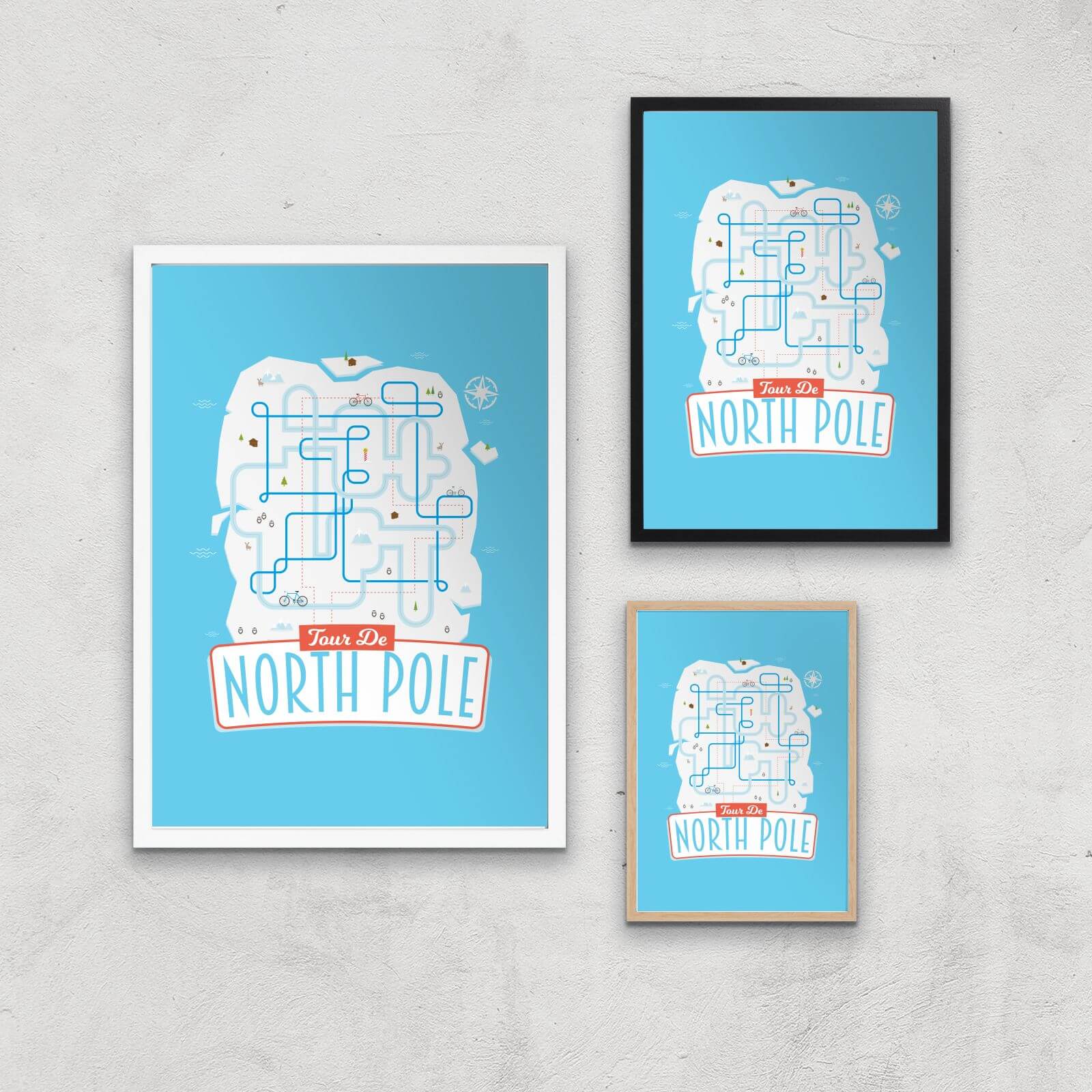 Tour De North Pole Art Print - A2 - White Frame