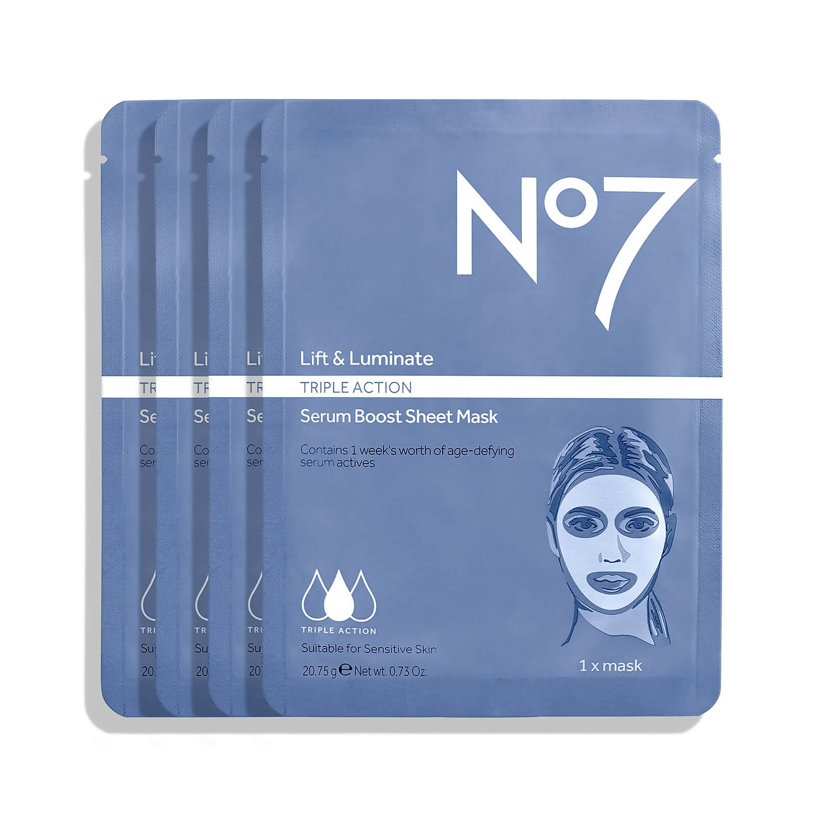 No7 Lift & Luminate Triple Action Serum Boost Sheet Mask (4 Pack)