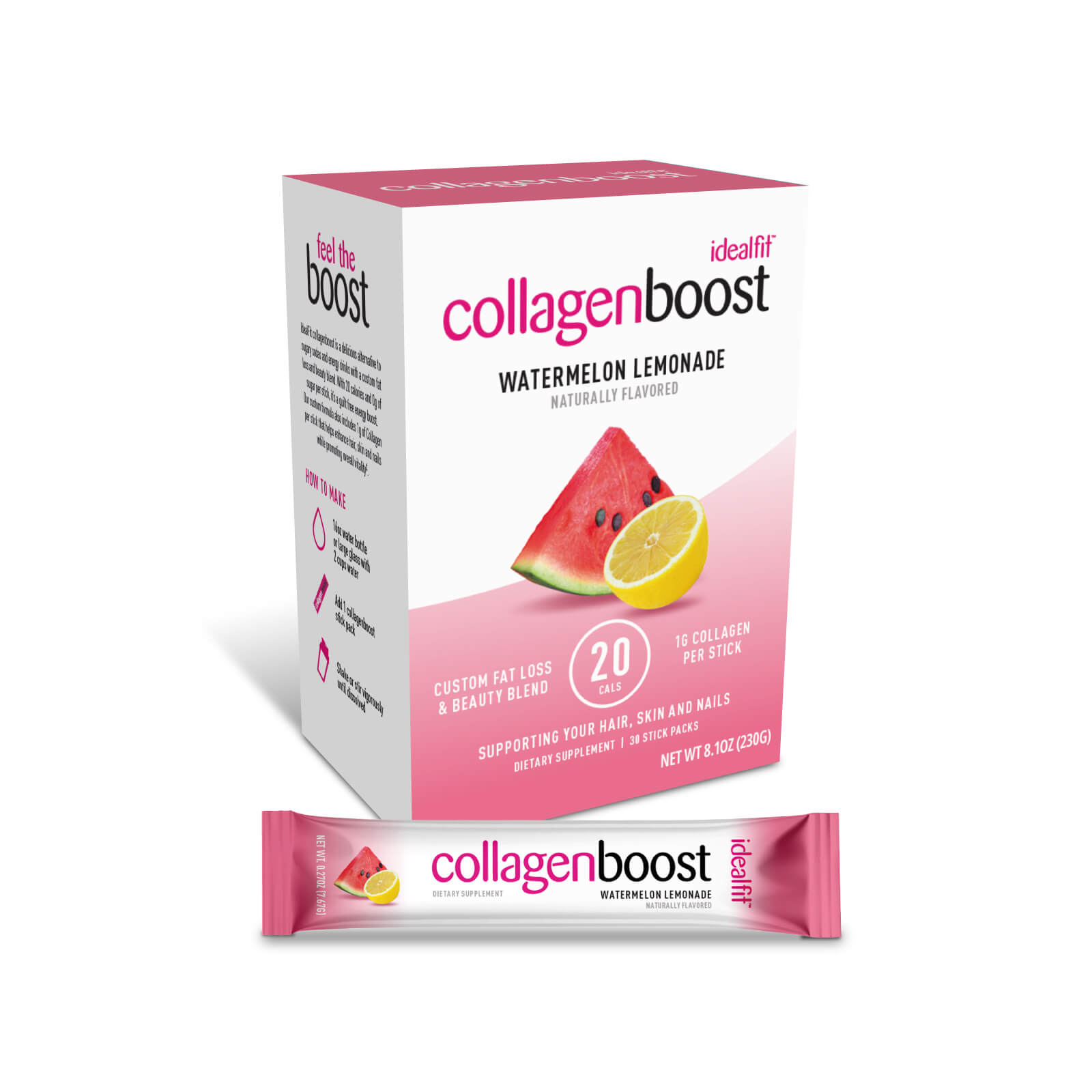 Idealfit Collagen Boost, Watermelon Lemonade, 30 Serving Box