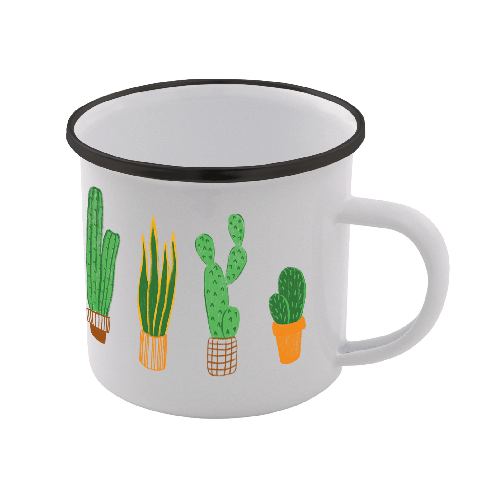 Cactus Enamel Mug - White
