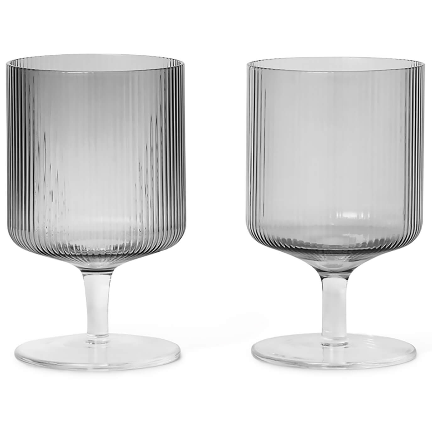 Ferm Living Ripple Wine Glasses - Smoked Grey (Set of 2)