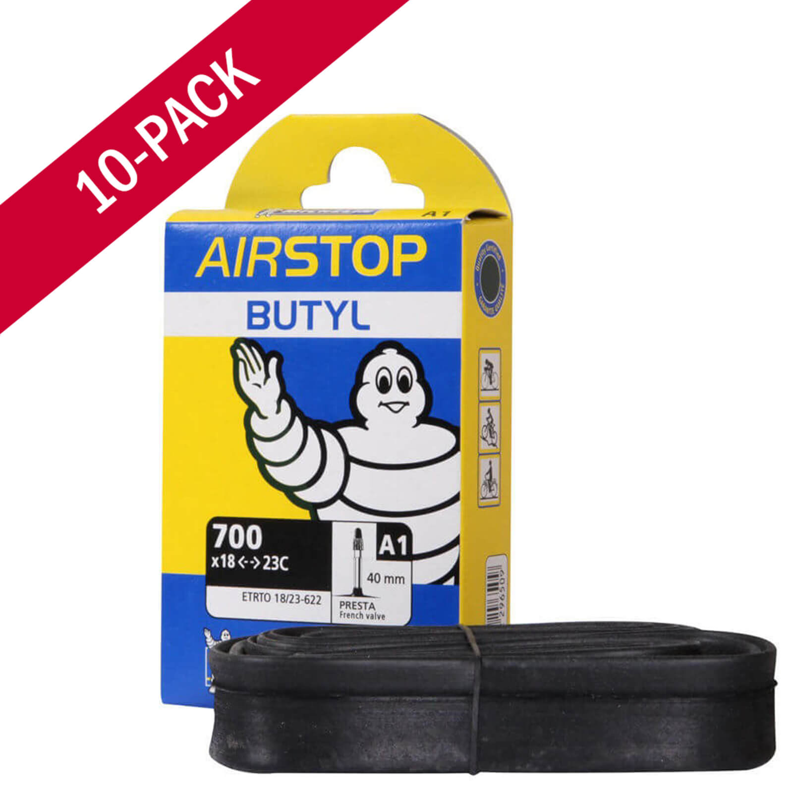 Michelin A1 Airstop Road Inner Tube - Multipack - 700c x 18-25mm - Presta 52mm - 10 Pack