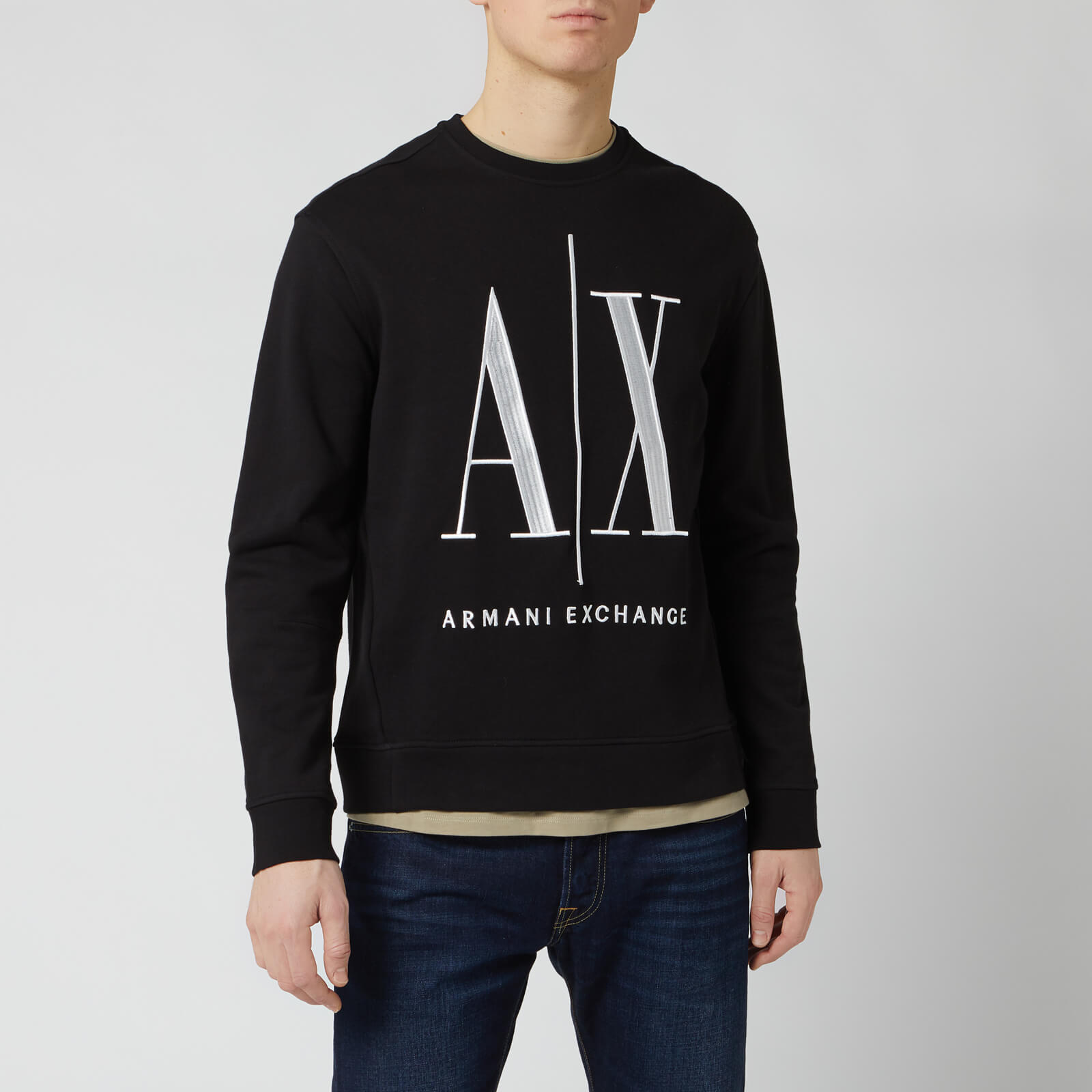 armani exchange men's big ax crewneck sweatshirt - black - m